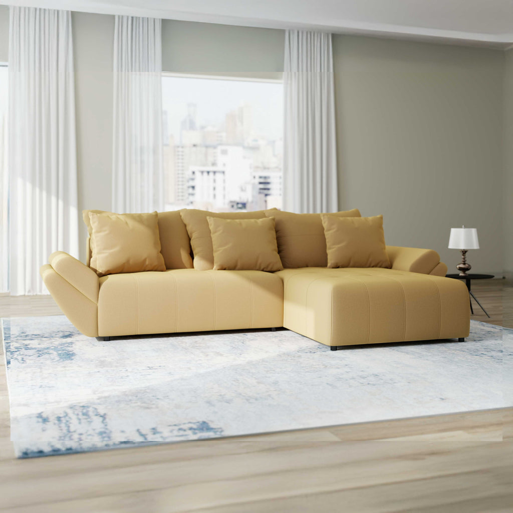 Colțar extensibil dumonde cu ladă de depozitare si sezut confortabil din spuma high-density, Berlin Royal Galben Mustar 280x185 cm II