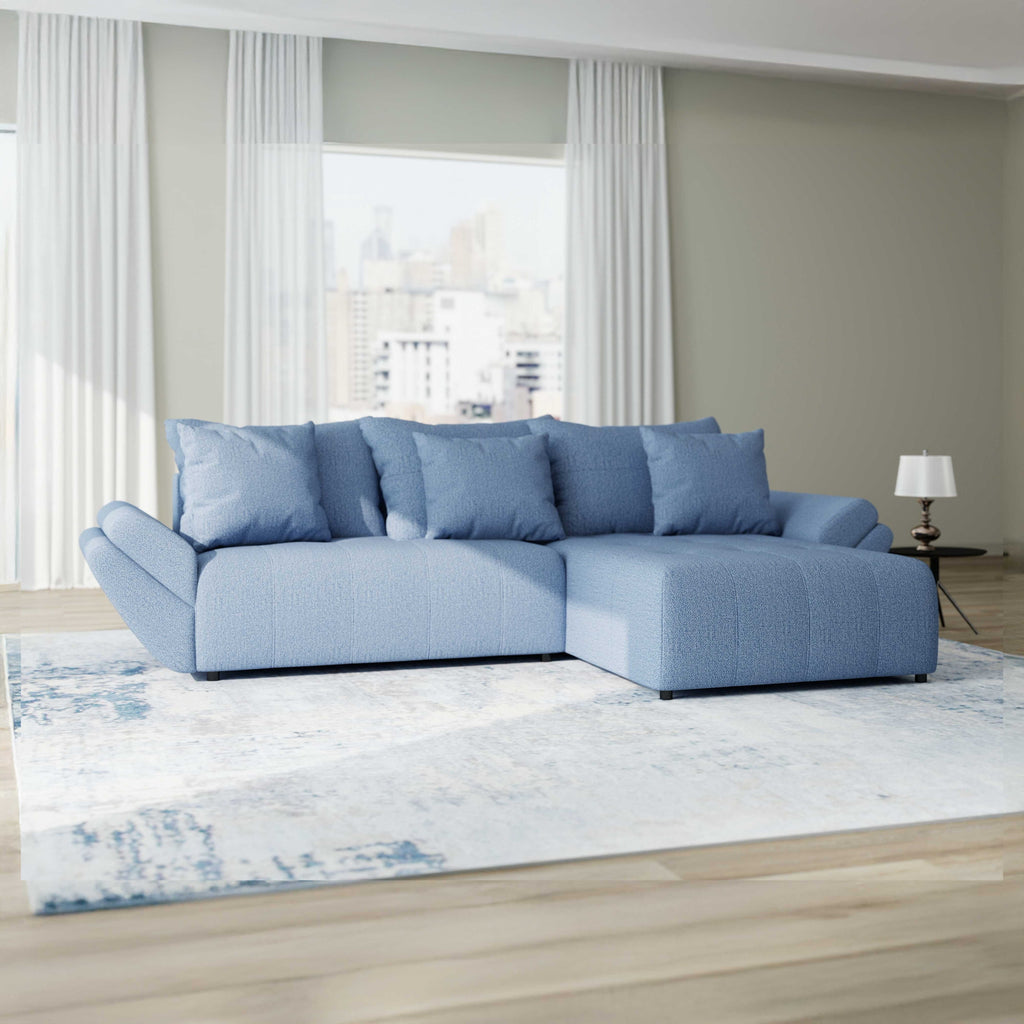 Colțar extensibil dumonde cu ladă de depozitare si sezut confortabil din spuma high-density, Berlin Enjoy Albastru 280x185 cm II