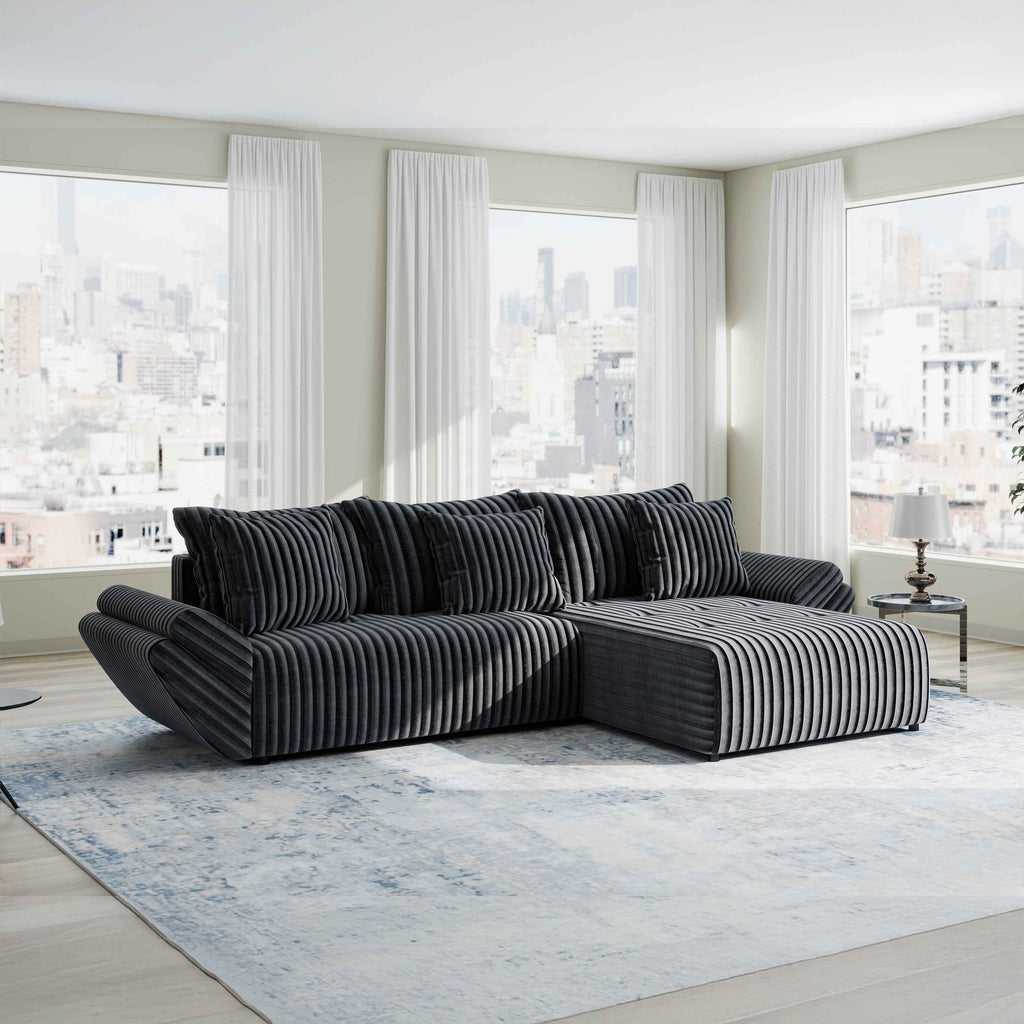 Colțar extensibil dumonde cu ladă de depozitare si sezut confortabil din spuma high-density, Berlin Ambience Gri 280x185 cm II