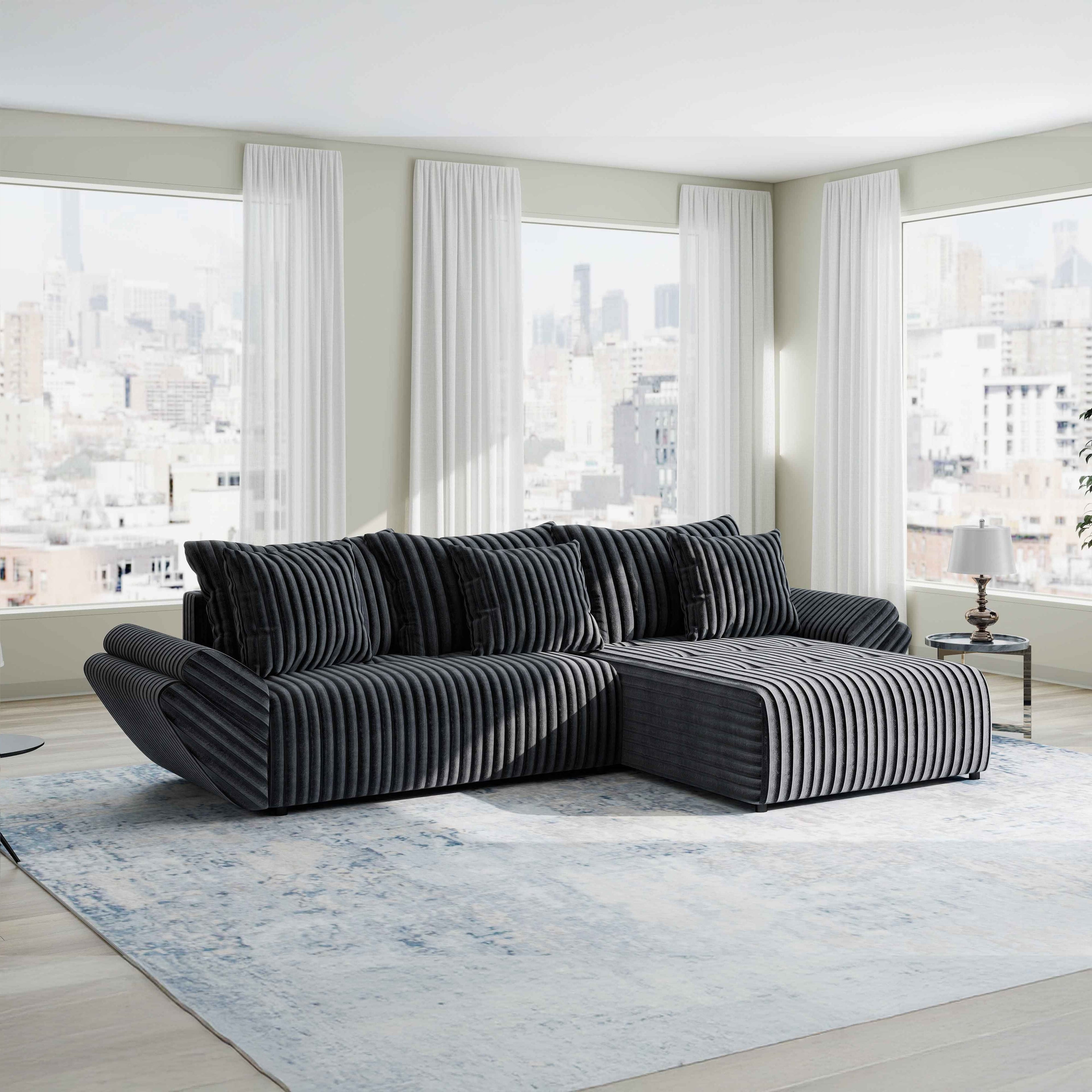 Colțar extensibil dumonde cu ladă de depozitare si sezut confortabil din spuma high-density, Berlin Ambience Gri 280x185 cm II