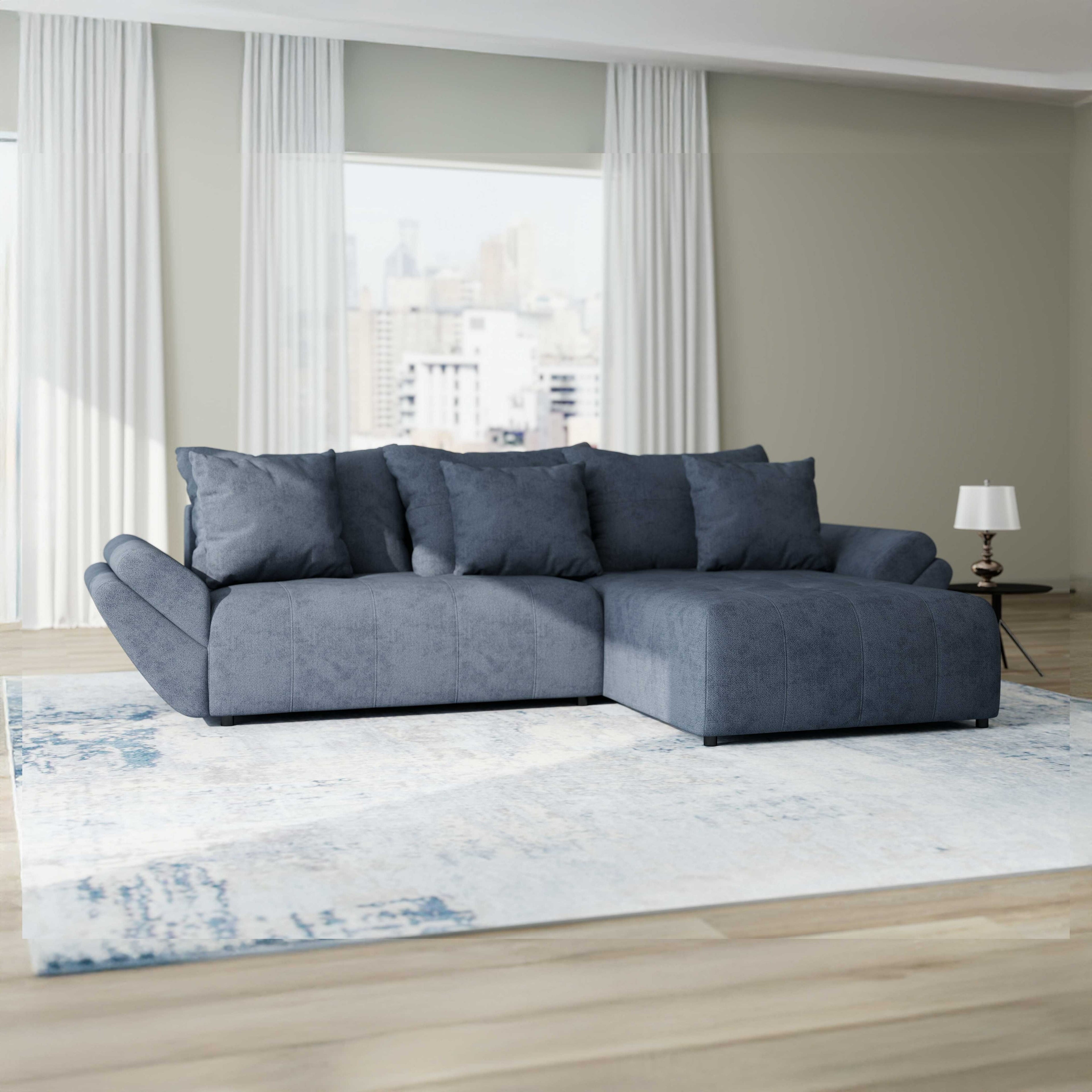 Colțar extensibil dumonde cu ladă de depozitare si sezut confortabil din spuma high-density, Berlin Enjoy Antracit 280x185 cm II