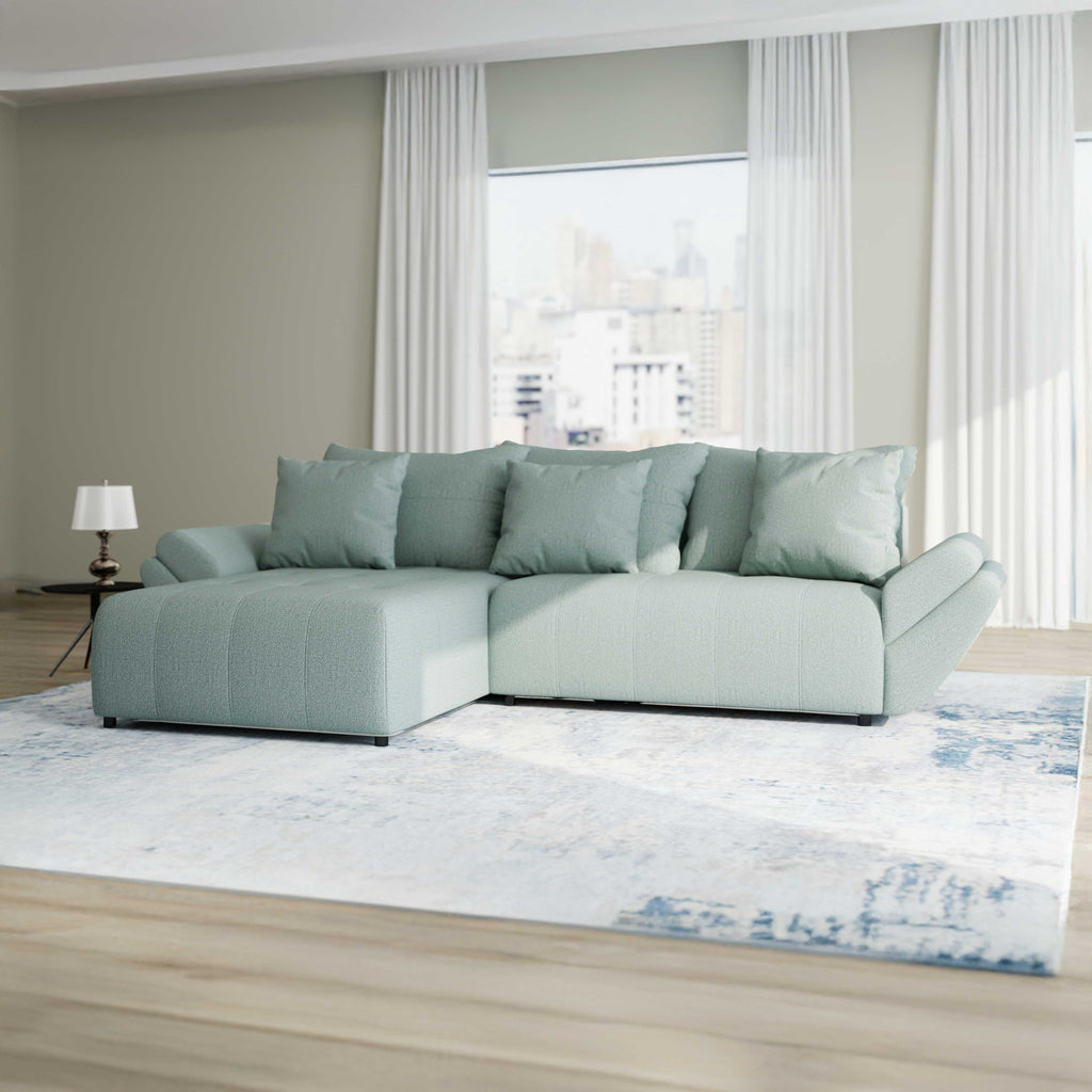 Colțar extensibil dumonde cu ladă de depozitare si sezut confortabil din spuma high-density, Berlin Enjoy Verde Mint 280x185 cm