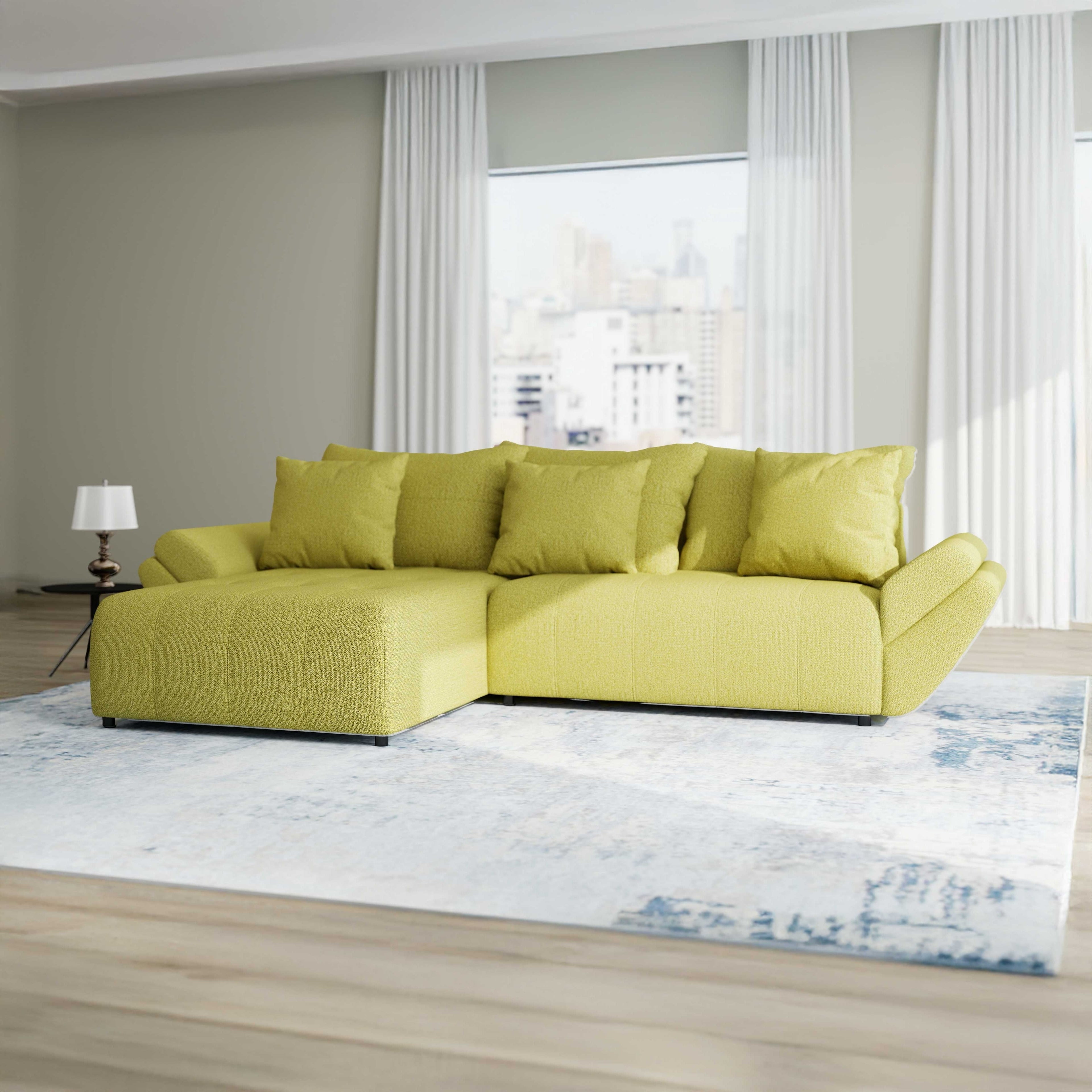 Colțar extensibil dumonde cu ladă de depozitare si sezut confortabil din spuma high-density, Berlin Enjoy Verde 280x185 cm