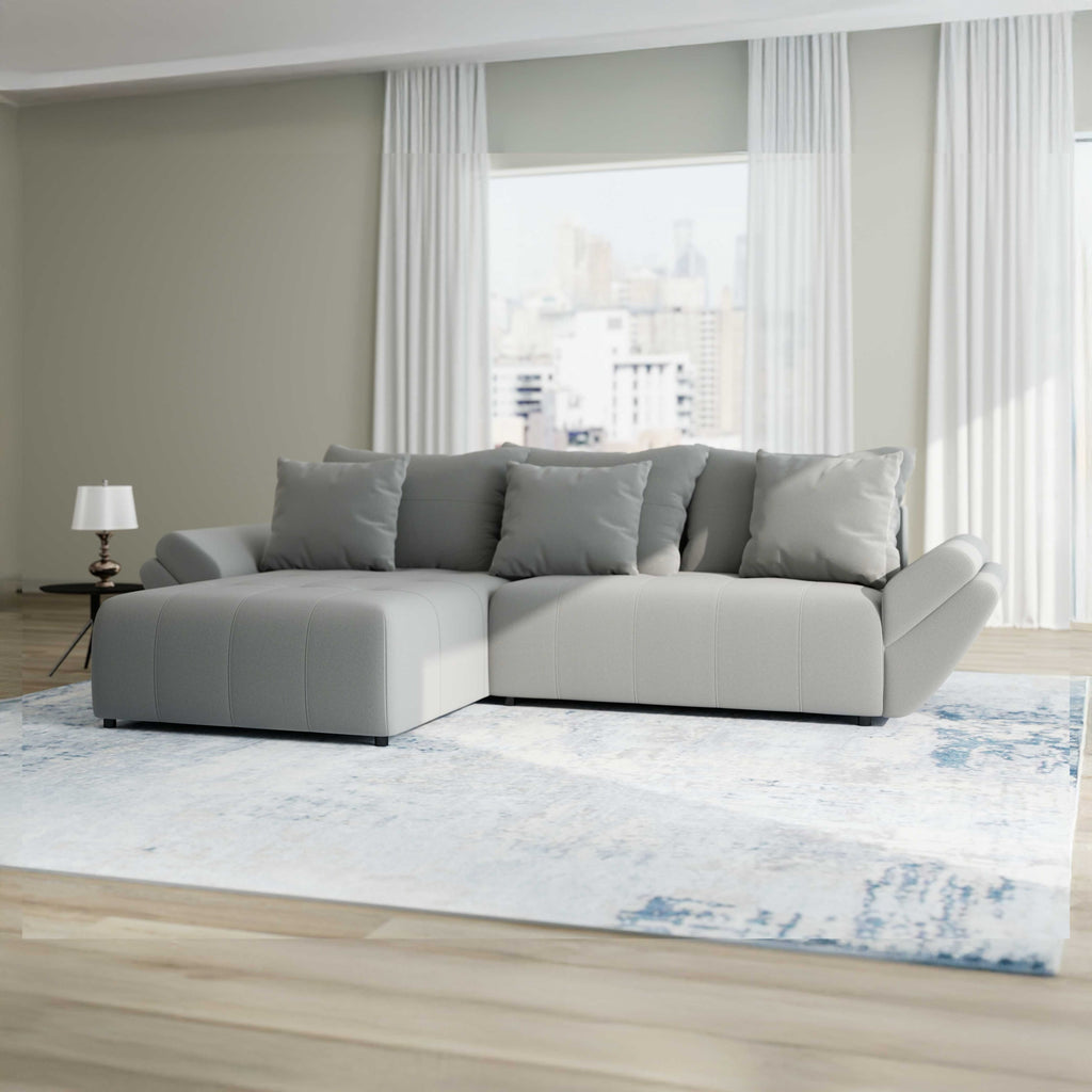 Colțar extensibil dumonde cu ladă de depozitare si sezut confortabil din spuma high-density, Berlin Royal Gri 280x185 cm