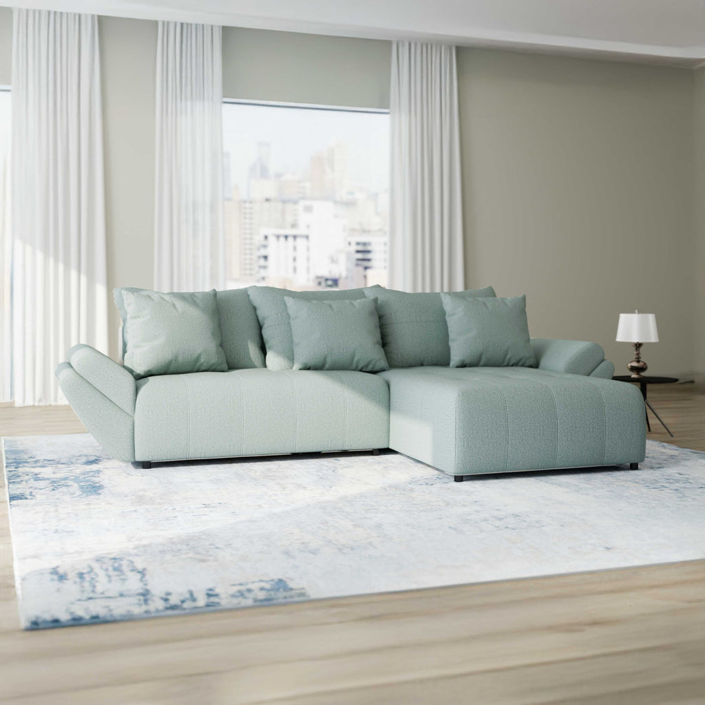 Colțar extensibil dumonde cu ladă de depozitare si sezut confortabil din spuma high-density, Berlin Enjoy Mint 280x185 cm II