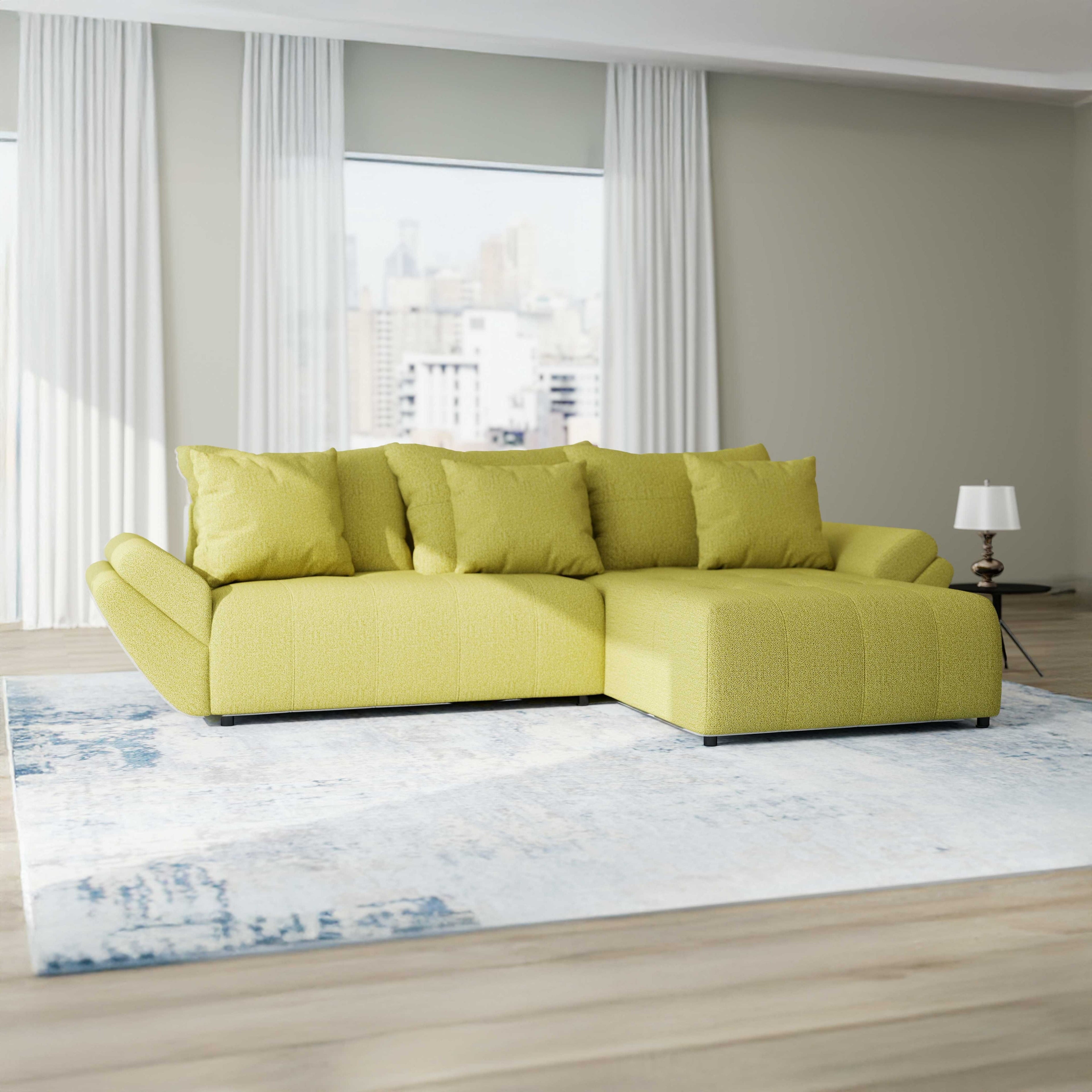 Colțar extensibil dumonde cu ladă de depozitare si sezut confortabil din spuma high-density, Berlin Enjoy Verde 280x185 cm II