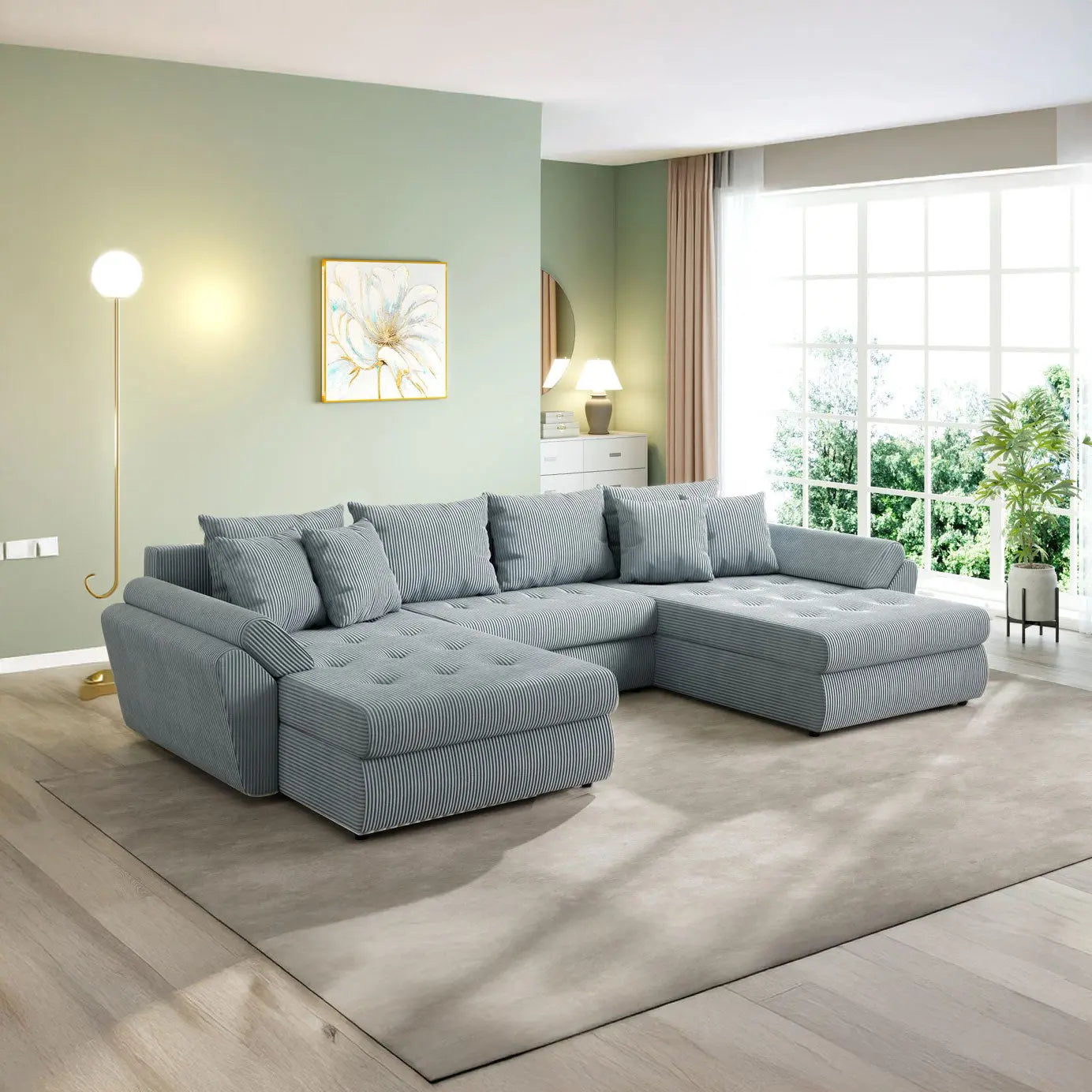 Colțar extensibil dumonde cu ladă de depozitare si sezut confortabil din spuma high-density, Loana U Zoom Grey 355x185 cm