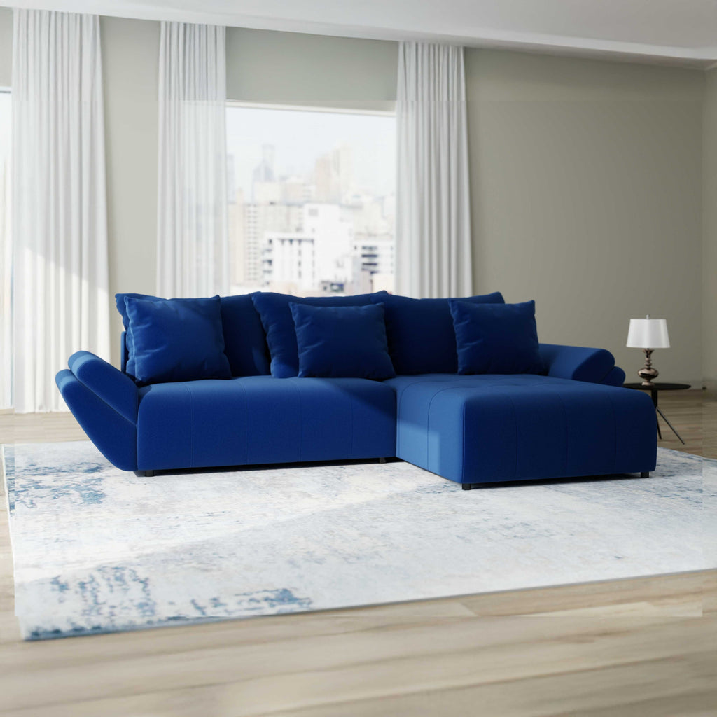 Colțar extensibil dumonde cu ladă de depozitare si sezut confortabil din spuma high-density, Berlin Royal Albastru Navy 280x185 cm II