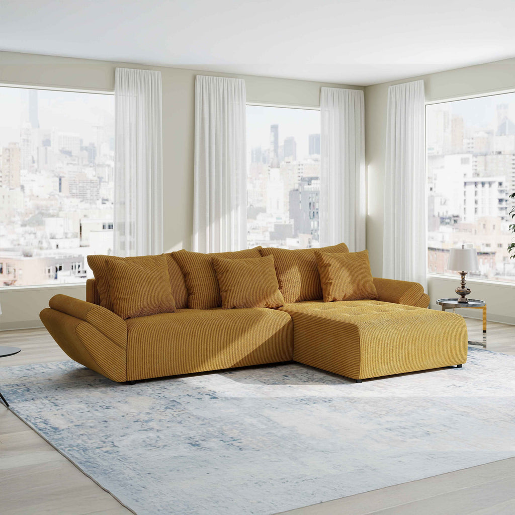 Colțar extensibil dumonde cu ladă de depozitare si sezut confortabil din spuma high-density, Berlin Zoom Mustar 280x185 cm II