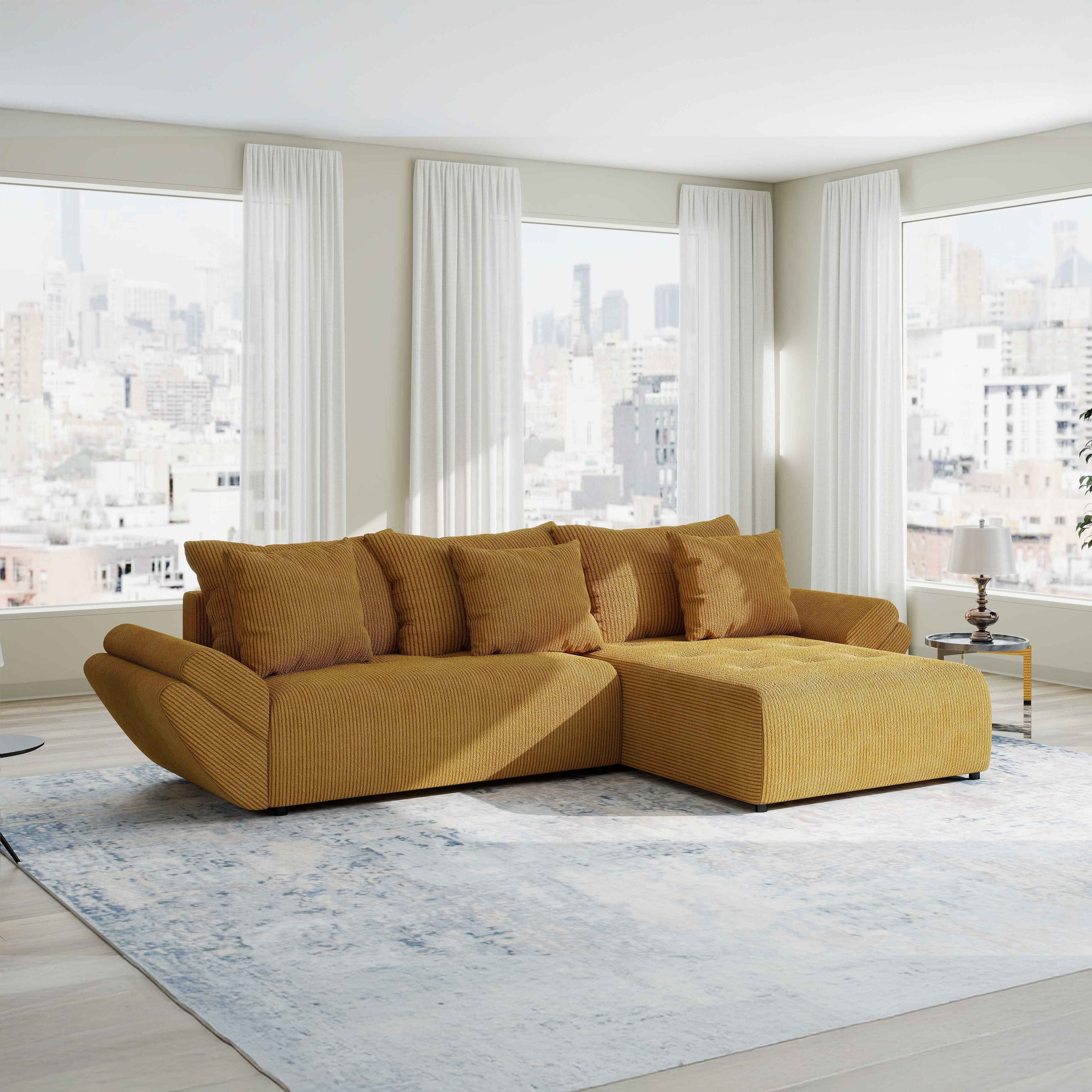 Colțar extensibil dumonde cu ladă de depozitare si sezut confortabil din spuma high-density, Berlin Zoom Mustar 280x185 cm II
