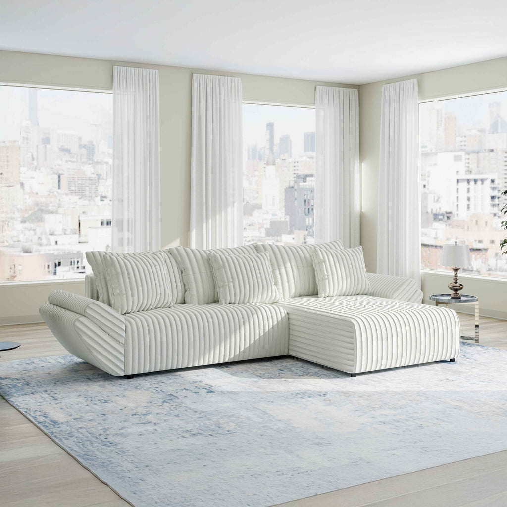 Colțar extensibil dumonde cu ladă de depozitare si sezut confortabil din spuma high-density, Berlin Ambience Alb 280x185 cm II
