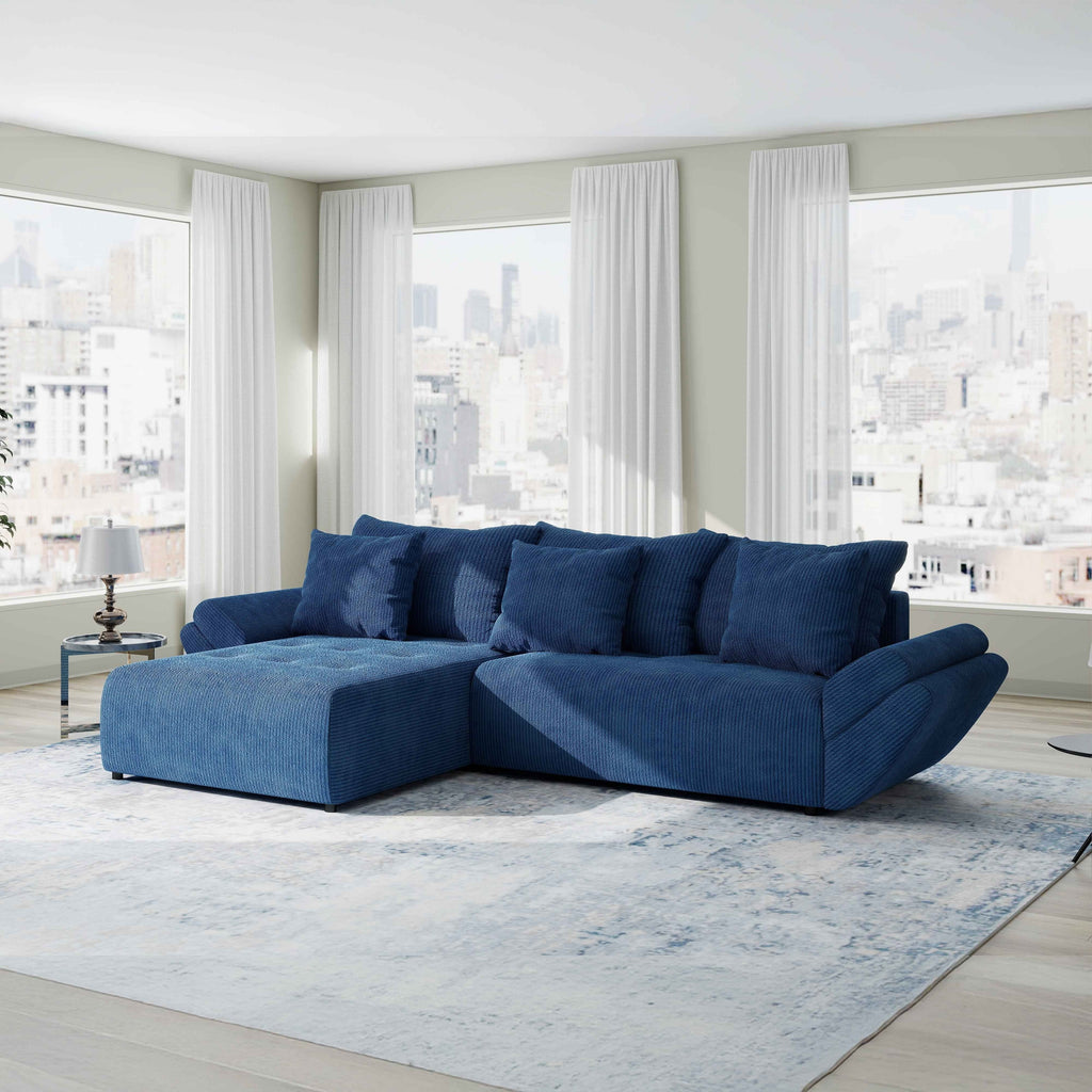 Colțar extensibil dumonde cu ladă de depozitare si sezut confortabil din spuma high-density, Berlin Zoom Albastru 280x185 cm