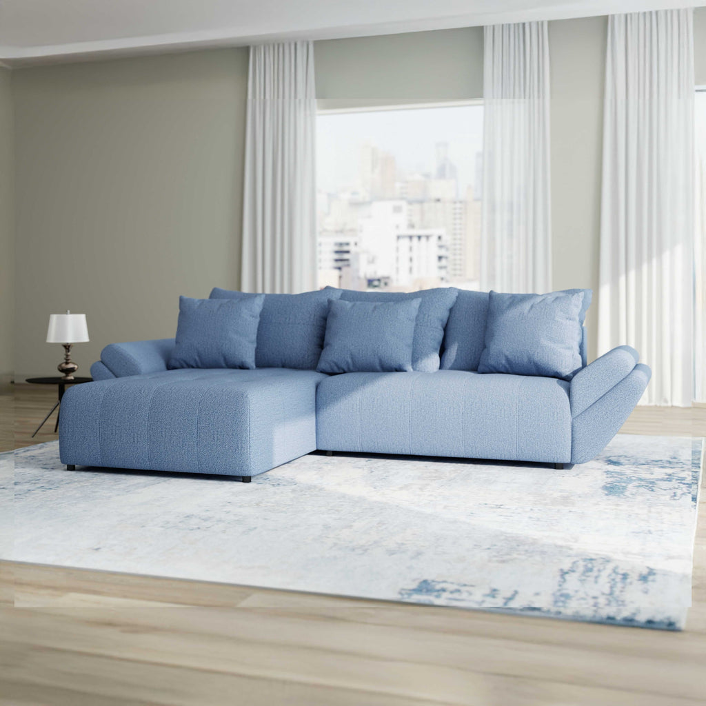 Colțar extensibil dumonde cu ladă de depozitare si sezut confortabil din spuma high-density, Berlin Enjoy Albastru 280x185 cm