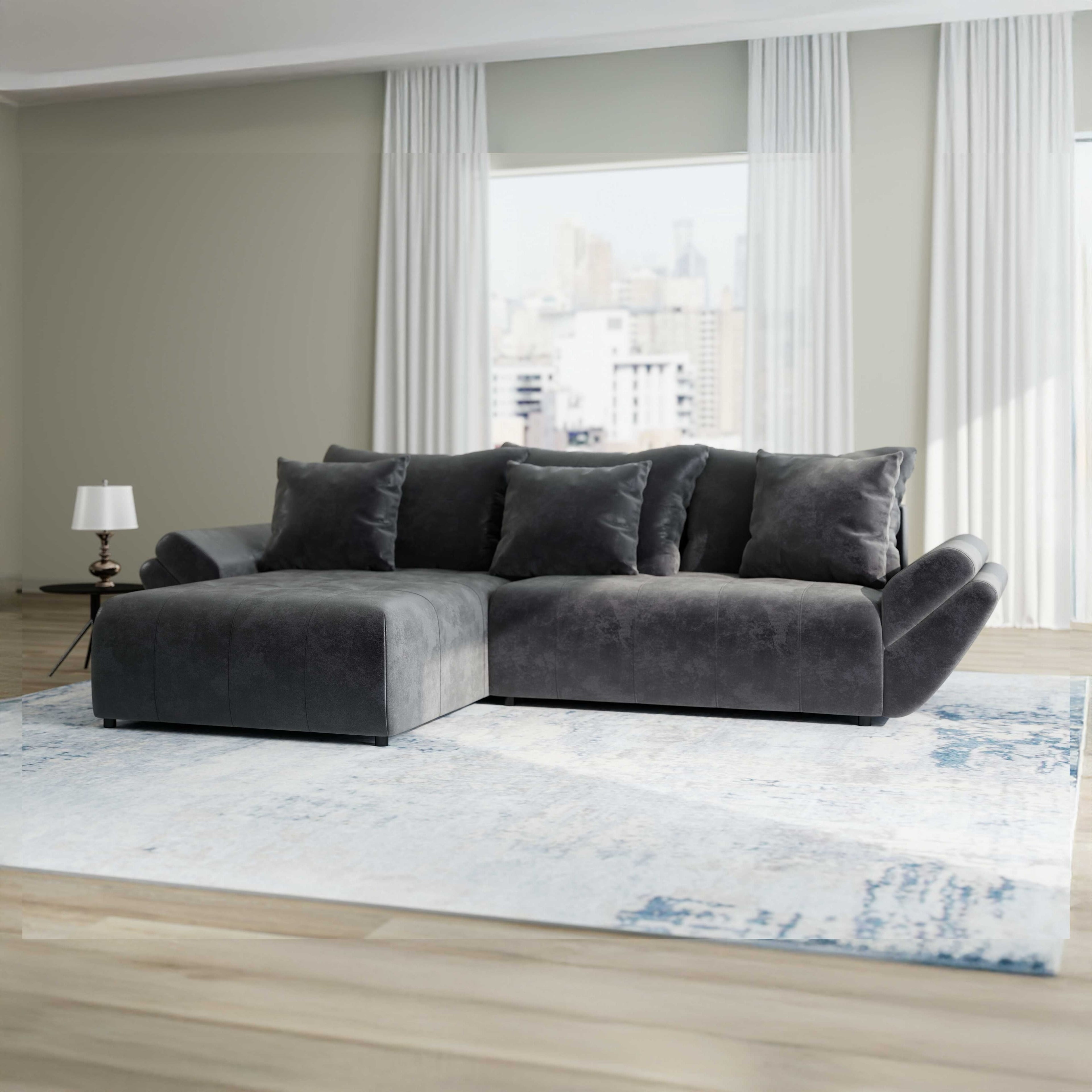 Colțar extensibil dumonde cu ladă de depozitare si sezut confortabil din spuma high-density, Berlin Madagaskar 280x185 cm