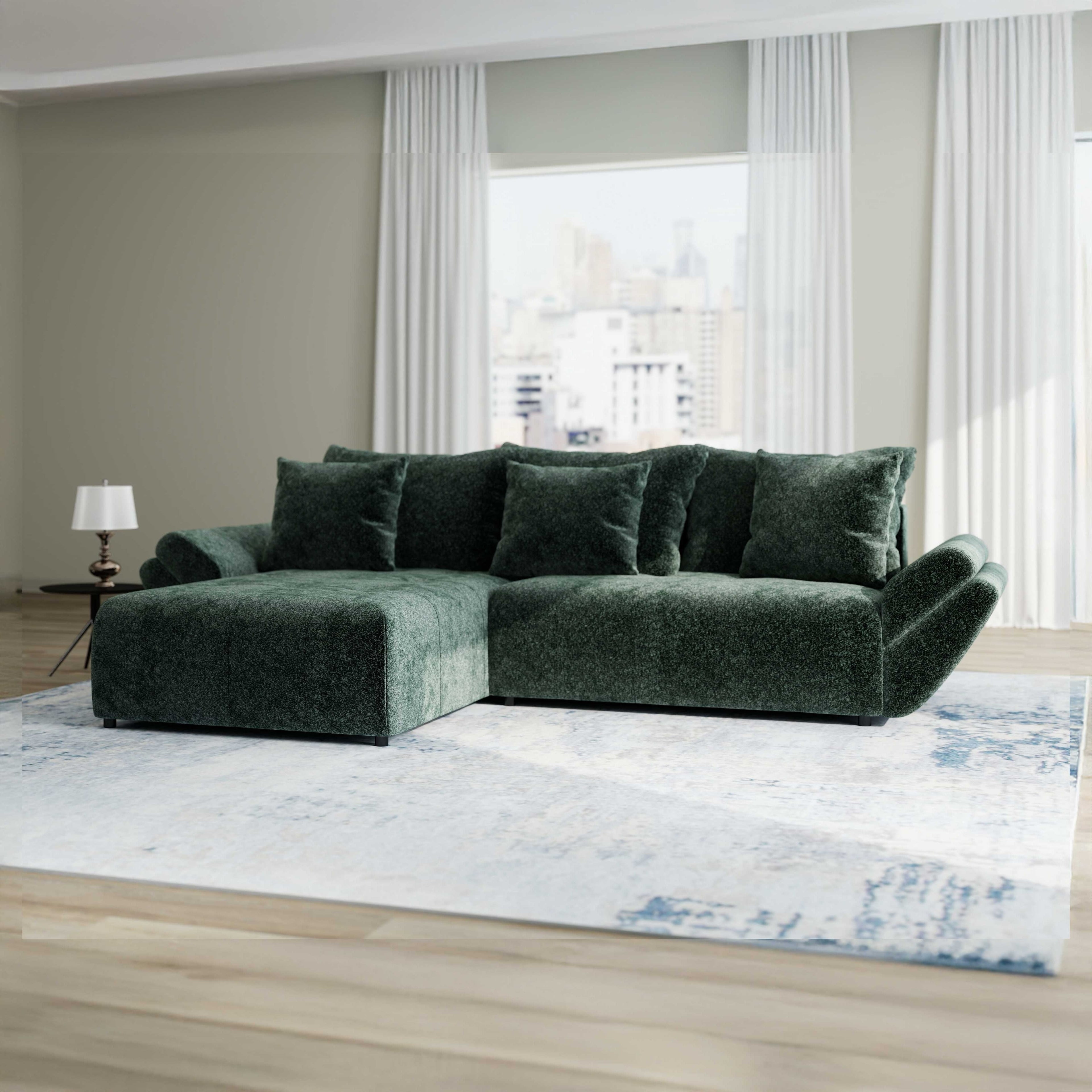 Colțar extensibil dumonde cu ladă de depozitare si sezut confortabil din spuma high-density, Berlin Euphoria Verde 280x185 cm