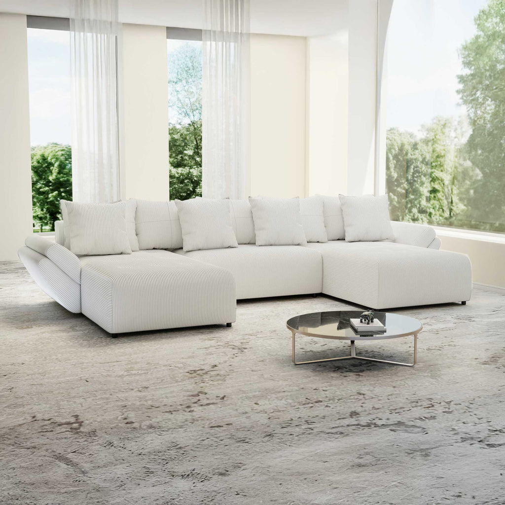 Colțar extensibil dumonde cu ladă de depozitare si sezut confortabil din spuma high-density, Berlin U Zoom Grey 380x180 cm