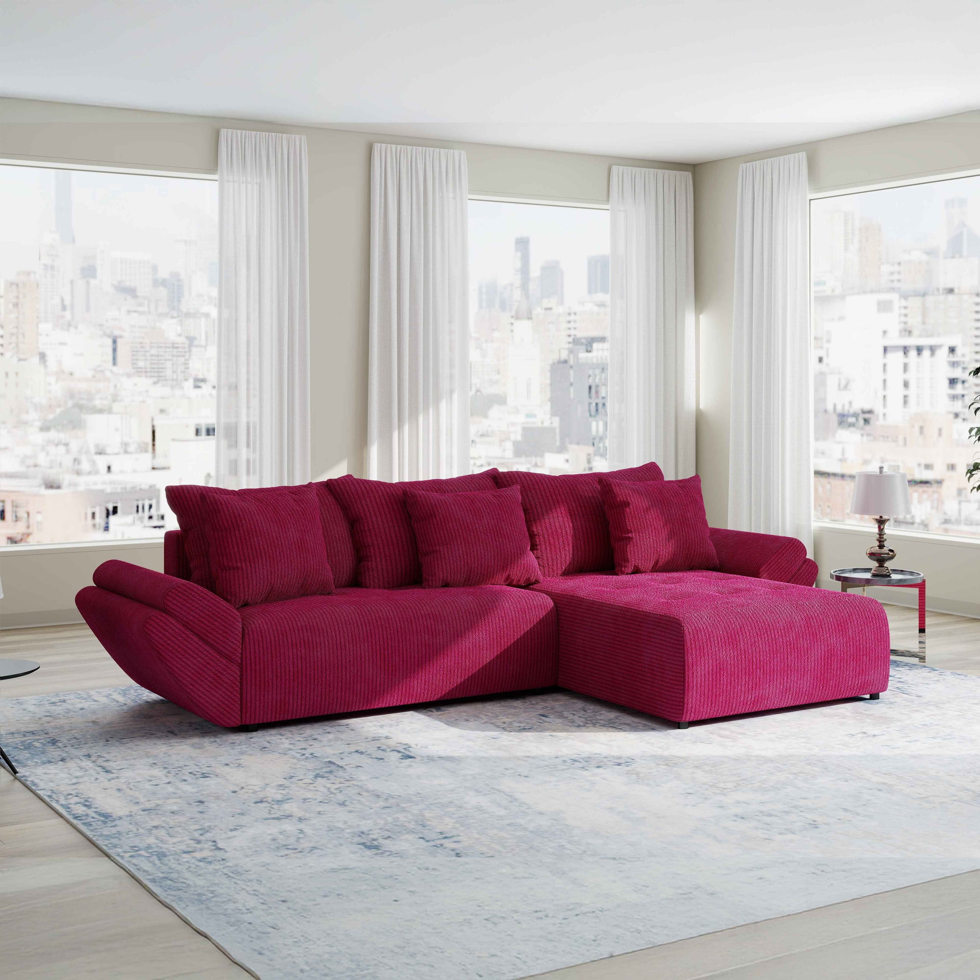 Colțar extensibil dumonde cu ladă de depozitare si sezut confortabil din spuma high-density, Berlin Zoom Rosu 280x185 cm II