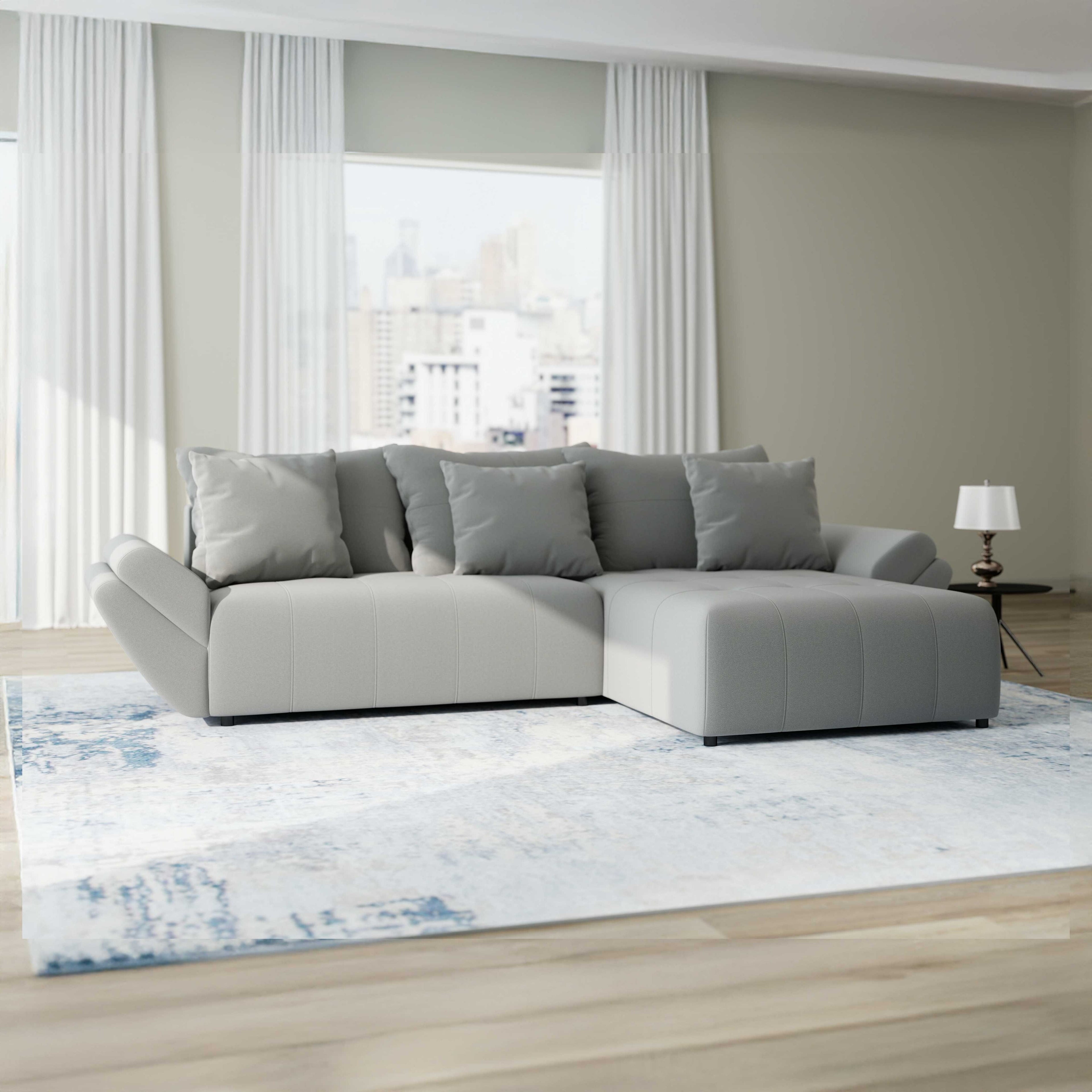Colțar extensibil dumonde cu ladă de depozitare si sezut confortabil din spuma high-density, Berlin Royal Gri 280x185 cm II