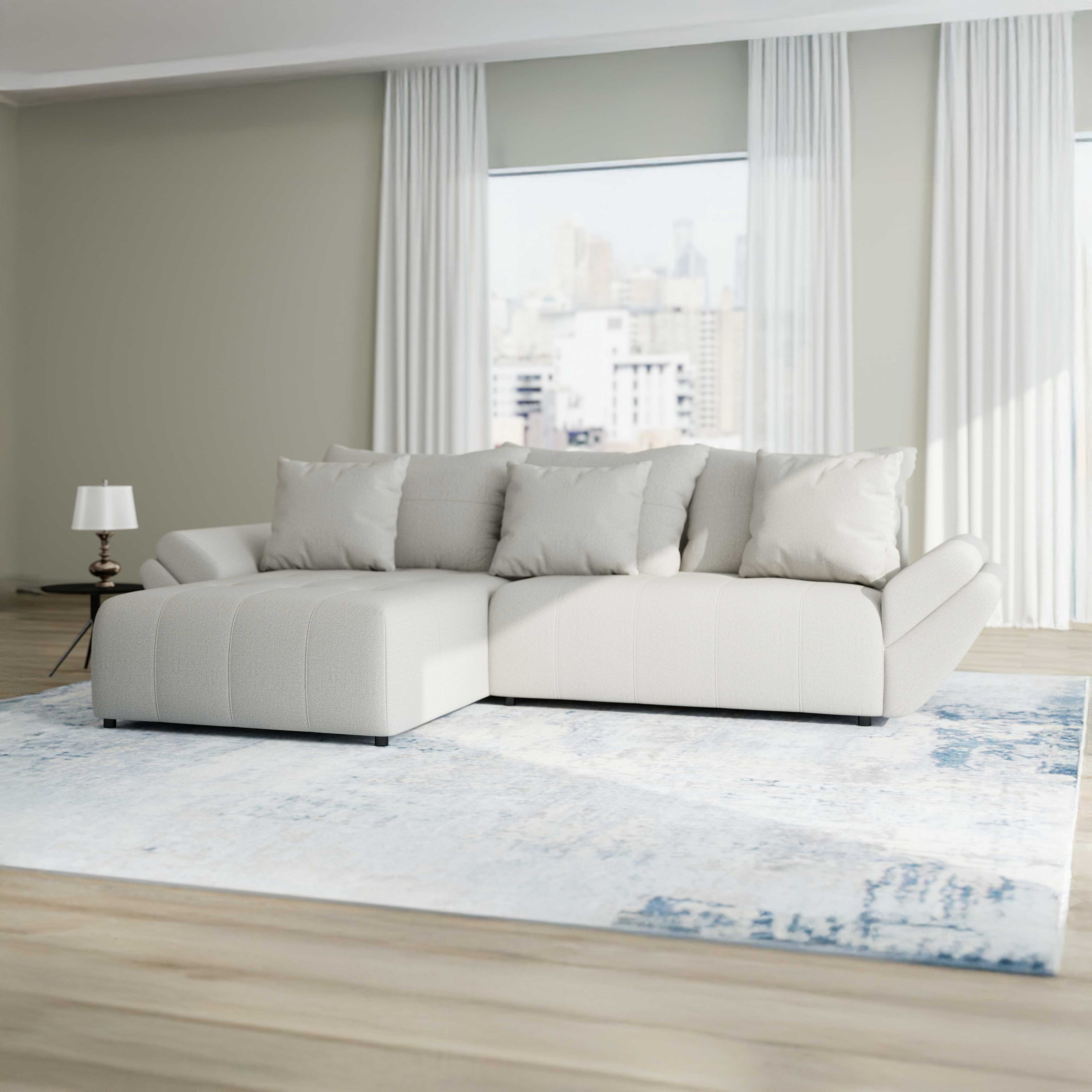 Colțar extensibil dumonde cu ladă de depozitare si sezut confortabil din spuma high-density, Berlin Enjoy Bej 280x185 cm