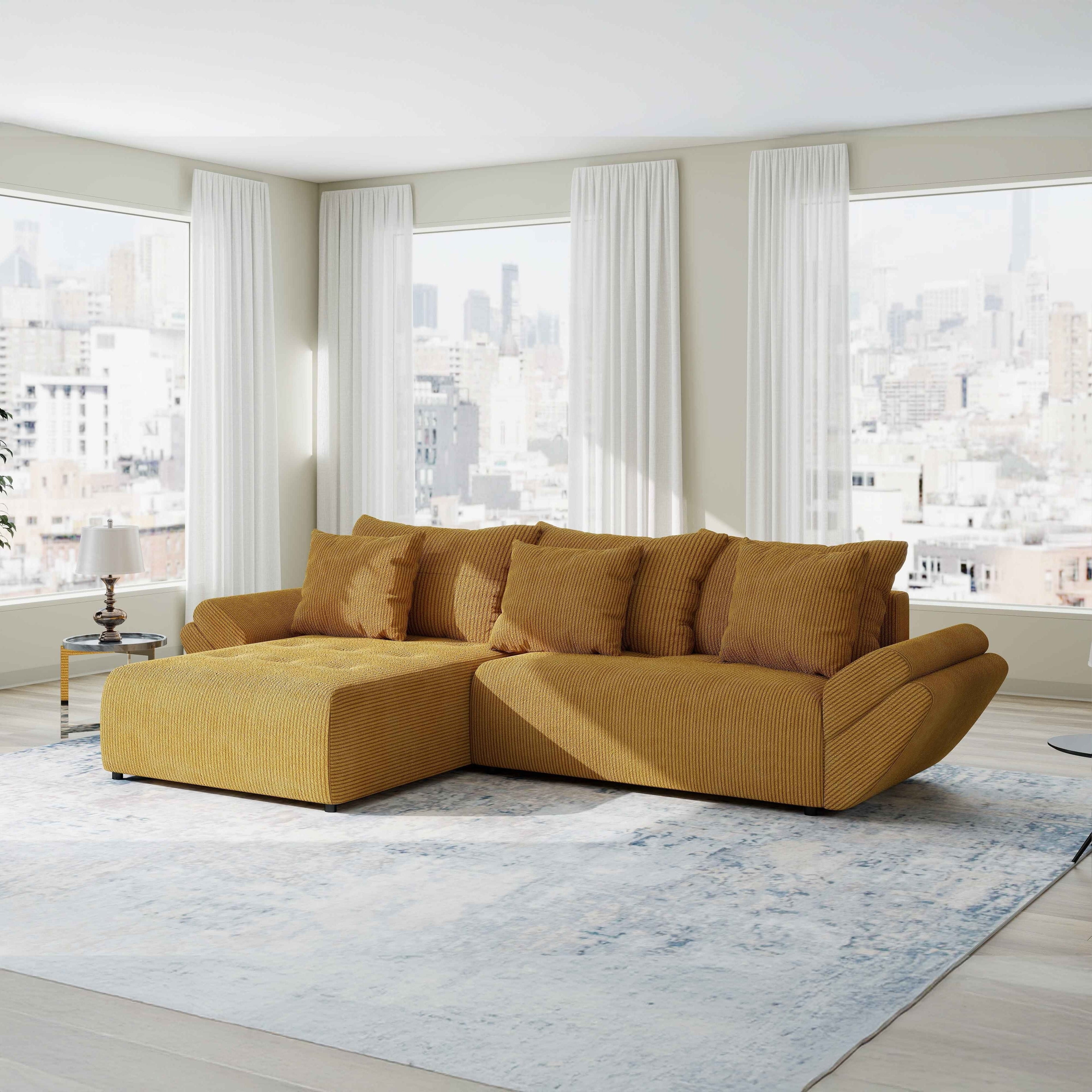 Colțar extensibil dumonde cu ladă de depozitare si sezut confortabil din spuma high-density, Berlin Zoom Mustrar 280x185 cm