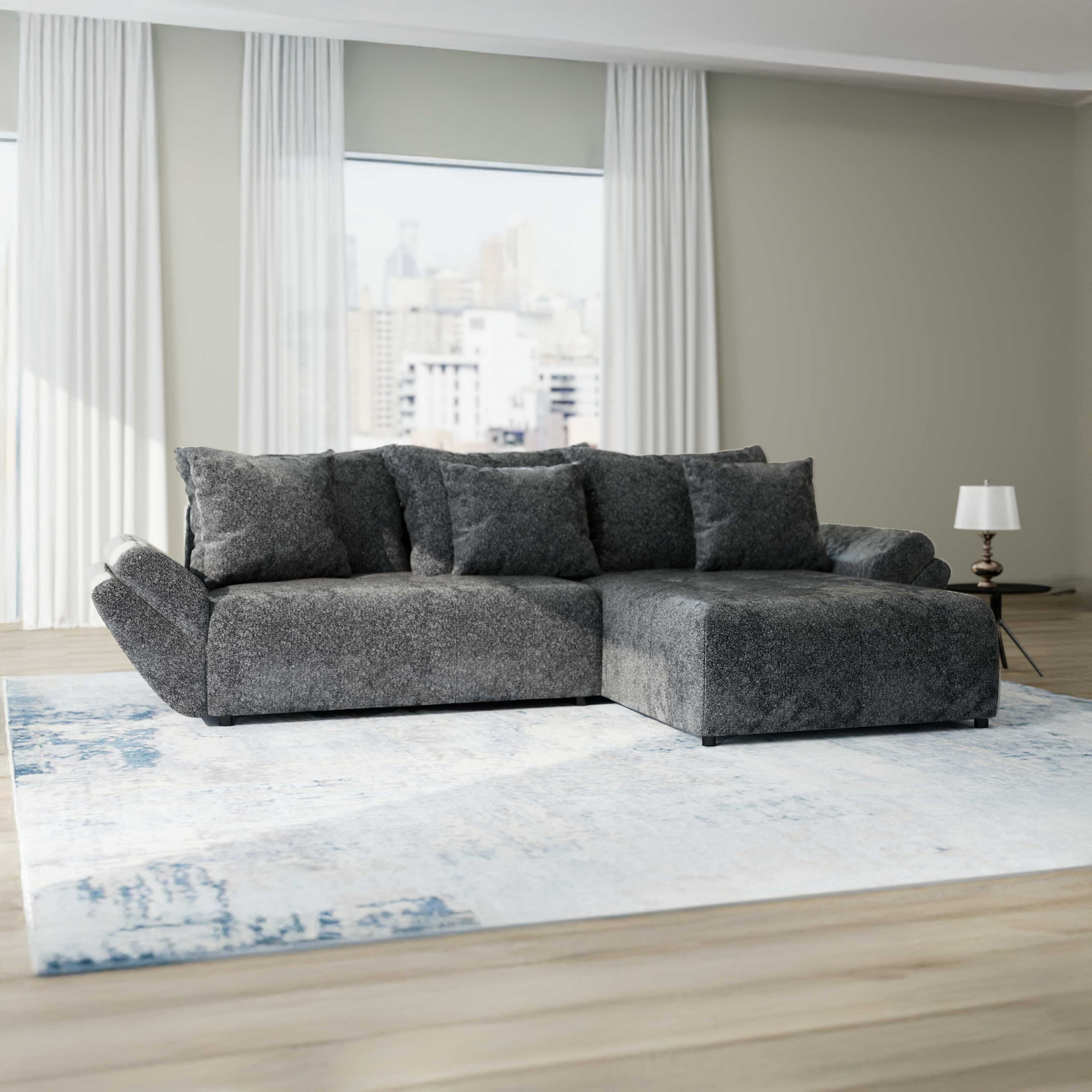 Colțar extensibil dumonde cu ladă de depozitare si sezut confortabil din spuma high-density, Berlin Euphoria Negru 280x185 cm II