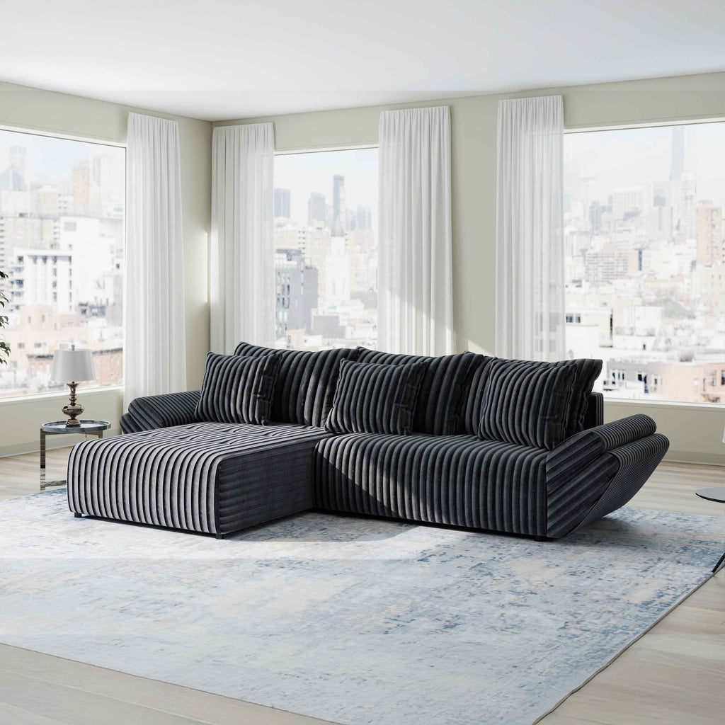 Colțar extensibil dumonde cu ladă de depozitare si sezut confortabil din spuma high-density, Berlin Ambience Gri 280x185 cm