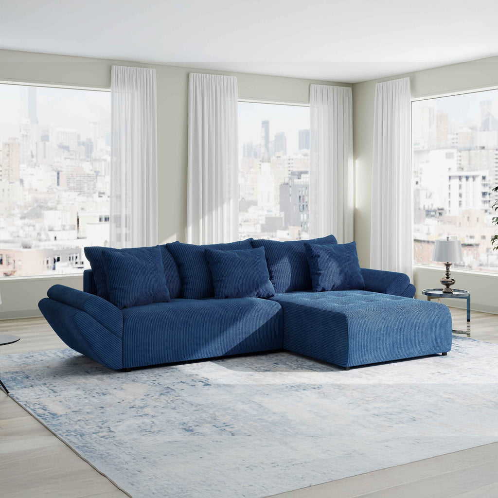 Colțar extensibil dumonde cu ladă de depozitare si sezut confortabil din spuma high-density, Berlin Zoom Albastru 280x185 cm II
