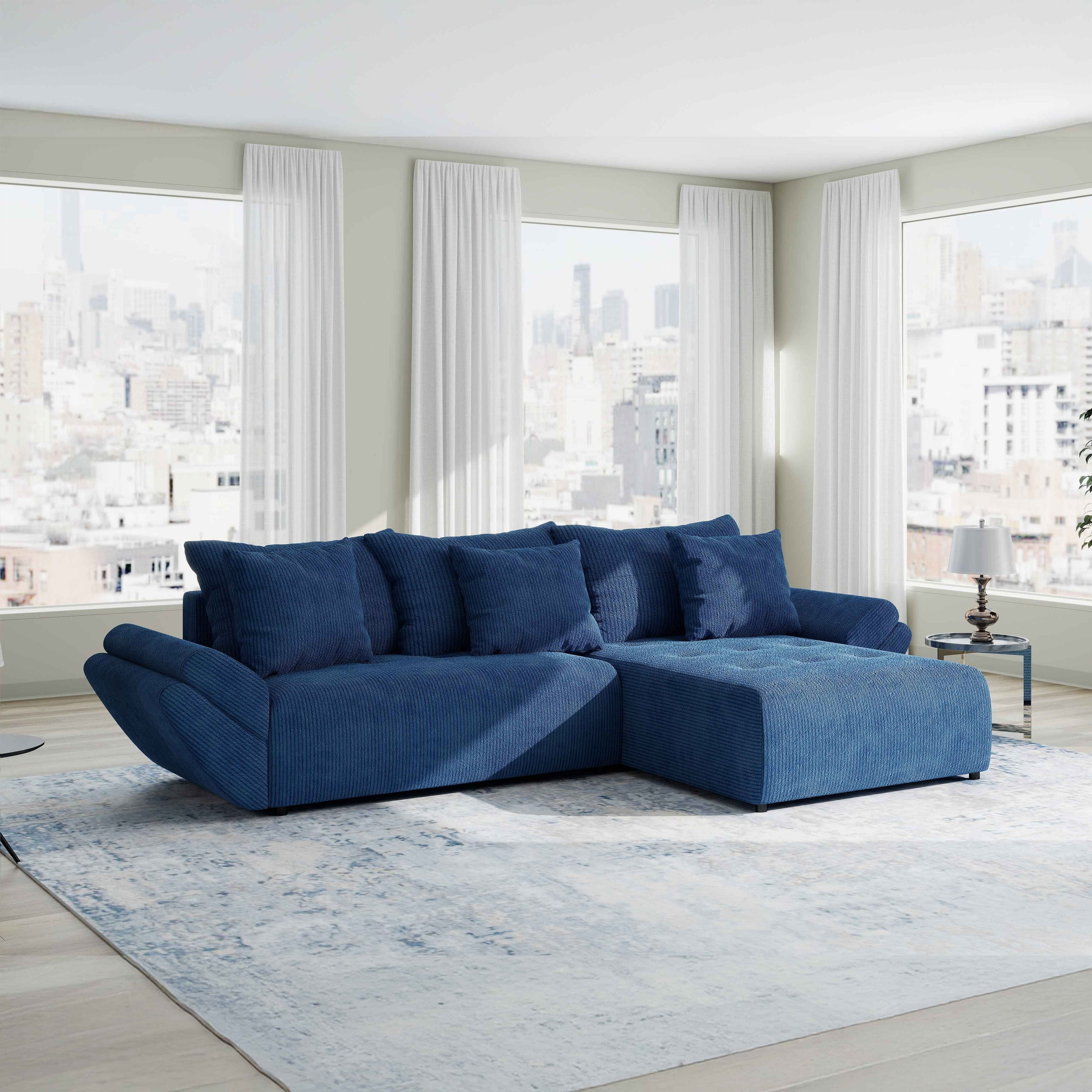 Colțar extensibil dumonde cu ladă de depozitare si sezut confortabil din spuma high-density, Berlin Zoom Albastru 280x185 cm II