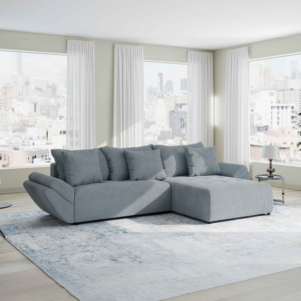 Colțar extensibil dumonde cu ladă de depozitare si sezut confortabil din spuma high-density, Berlin Zoom Gri Mint 280x185 cm II