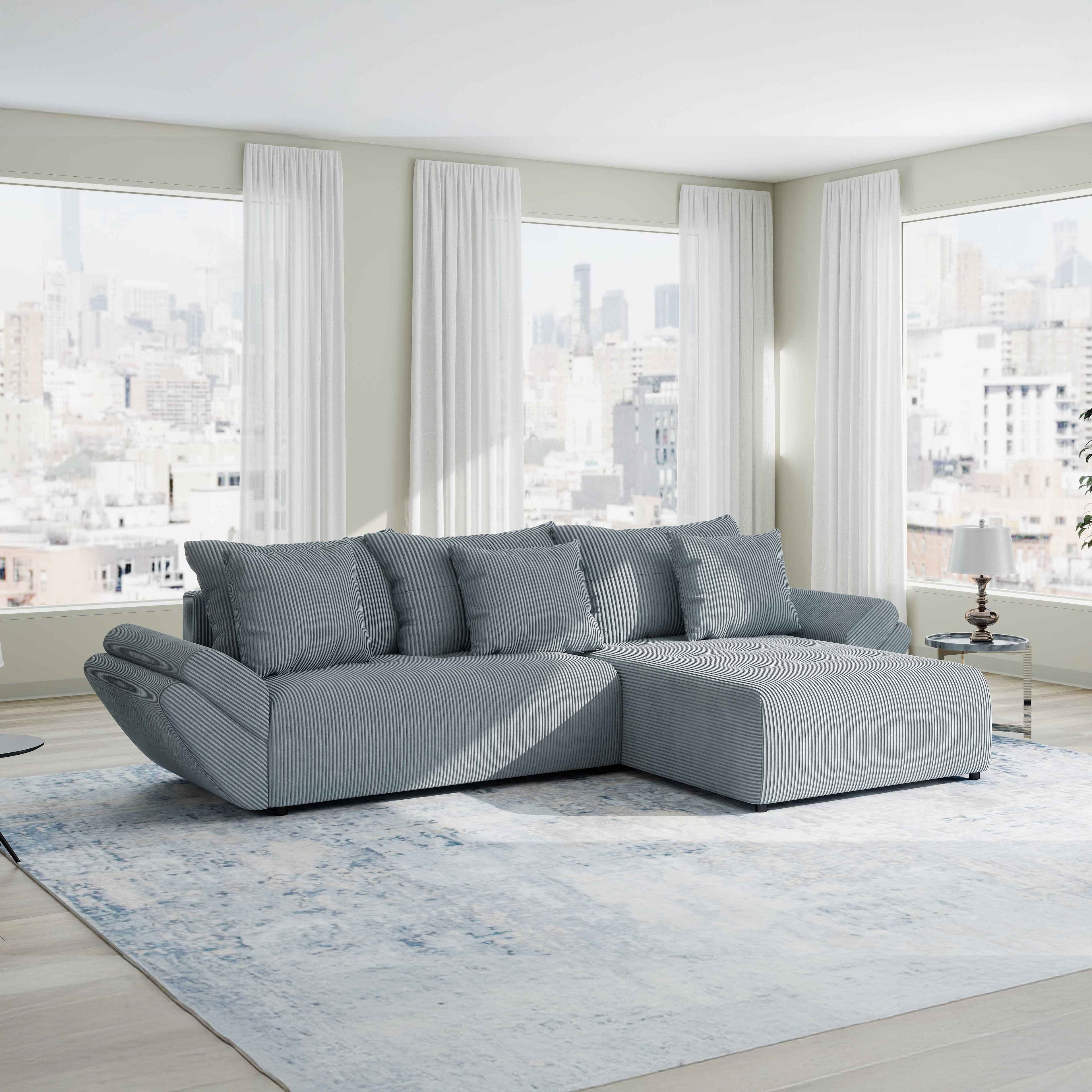 Colțar extensibil dumonde cu ladă de depozitare si sezut confortabil din spuma high-density, Berlin Zoom Gri Mint 280x185 cm II