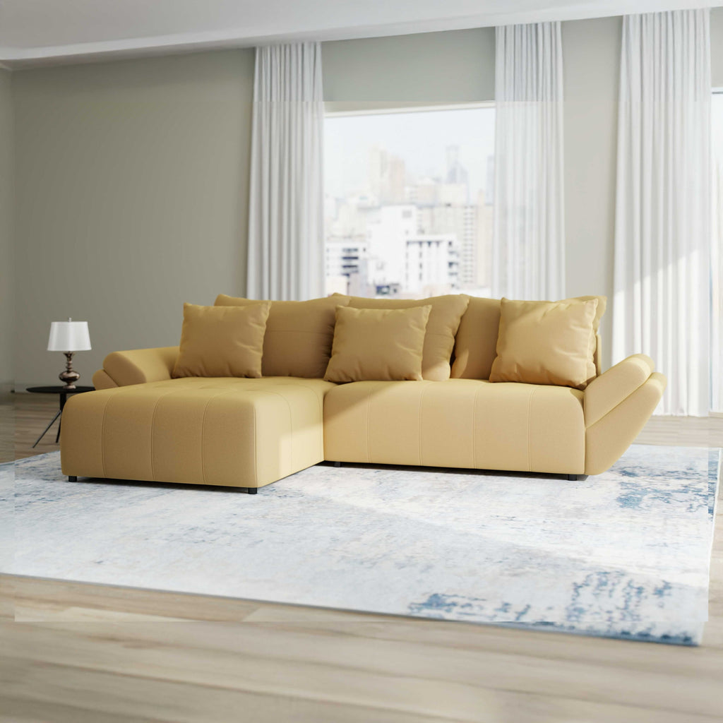 Colțar extensibil dumonde cu ladă de depozitare si sezut confortabil din spuma high-density, Berlin Royal Galben Mustar 280x185 cm