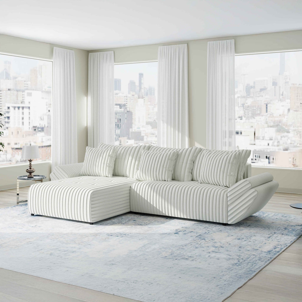 Colțar extensibil dumonde cu ladă de depozitare si sezut confortabil din spuma high-density, Berlin Ambience Alb 280x185 cm
