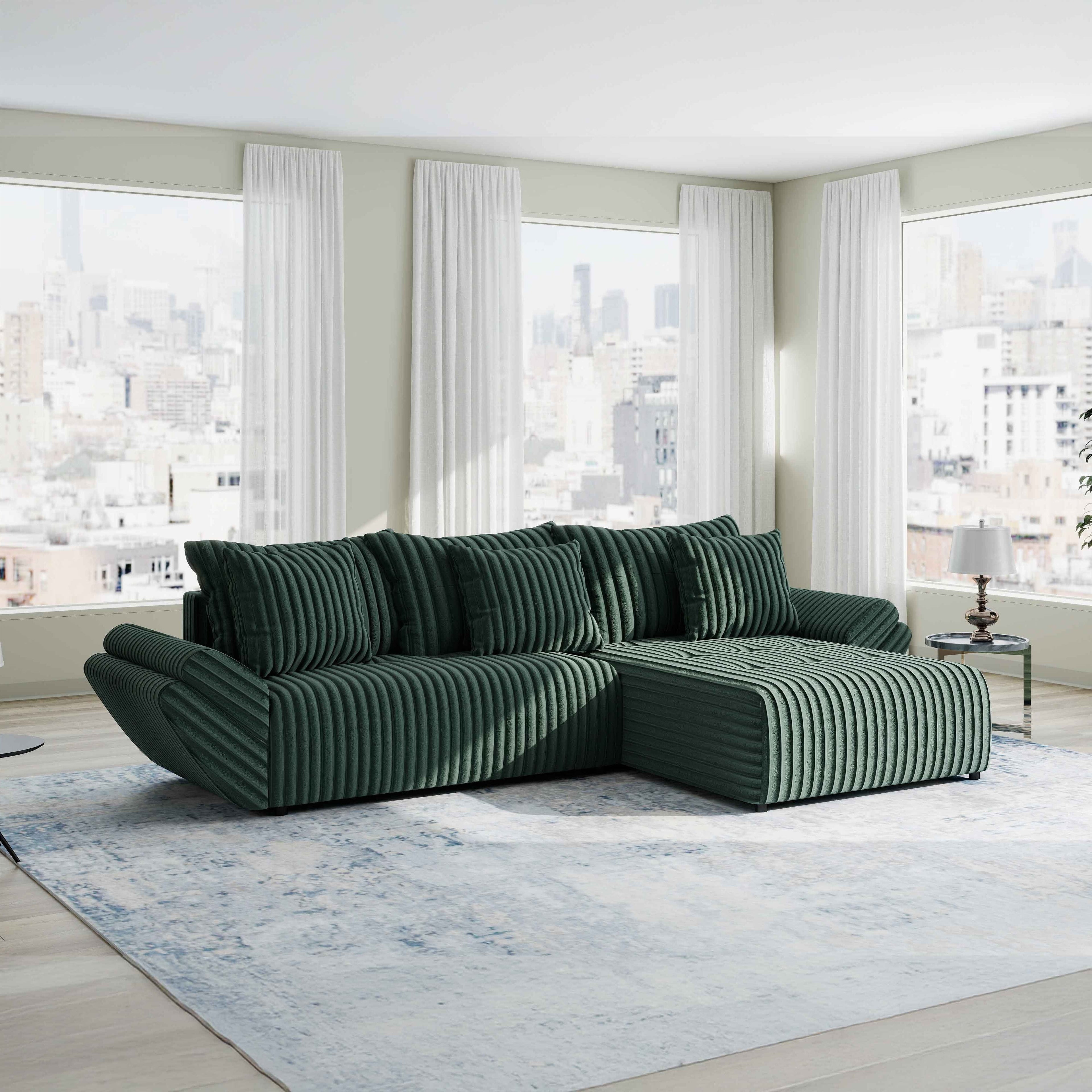 Colțar extensibil dumonde cu ladă de depozitare si sezut confortabil din spuma high-density, Berlin Ambience Verde 280x185 cm II