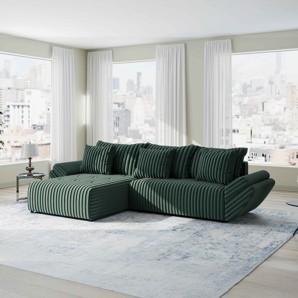 Colțar extensibil dumonde cu ladă de depozitare si sezut confortabil din spuma high-density, Berlin Ambience Verde 280x185 cm