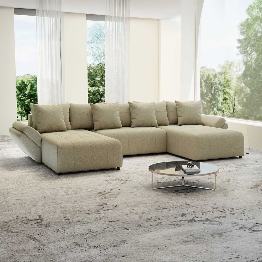 Colțar extensibil dumonde cu ladă de depozitare si sezut confortabil din spuma high-density, Berlin U Enjoy Camel 380x180 cm