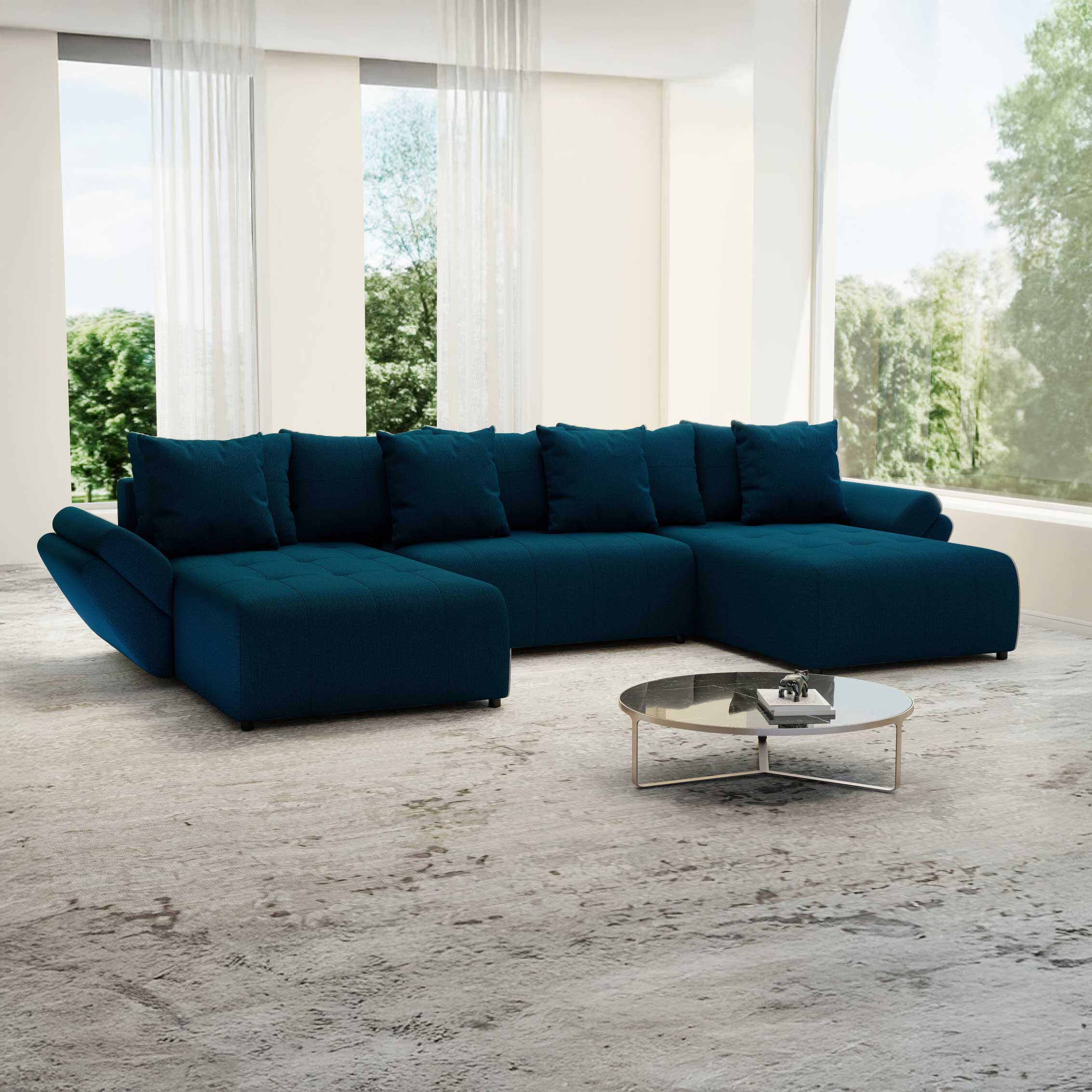 Colțar extensibil dumonde cu ladă de depozitare si sezut confortabil din spuma high-density, Berlin U Enjoy Petrol 380x180 cm