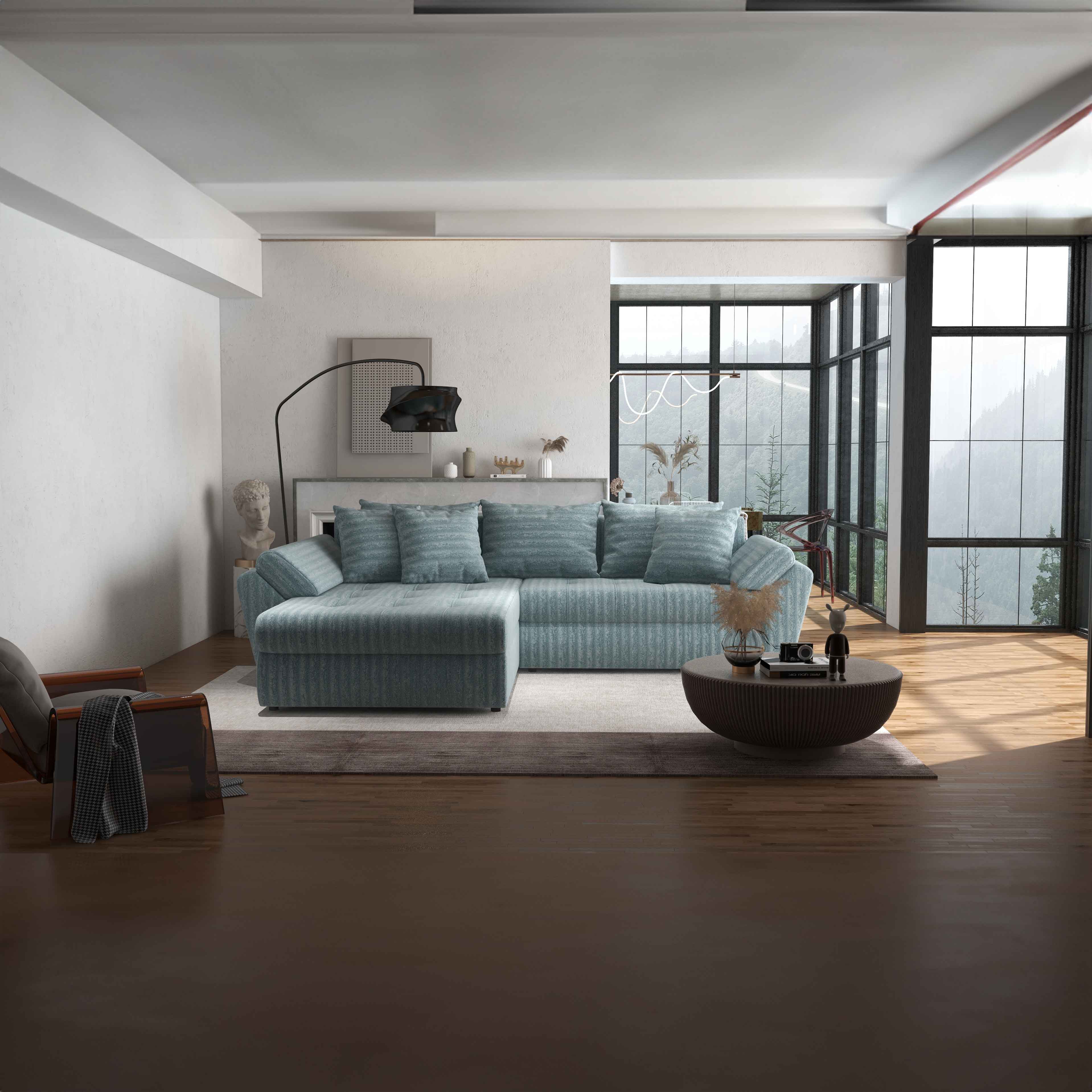 Colțar extensibil dumonde cu ladă de depozitare si sezut confortabil din spuma high-density, Loana Mint Ambience 270x185 cm