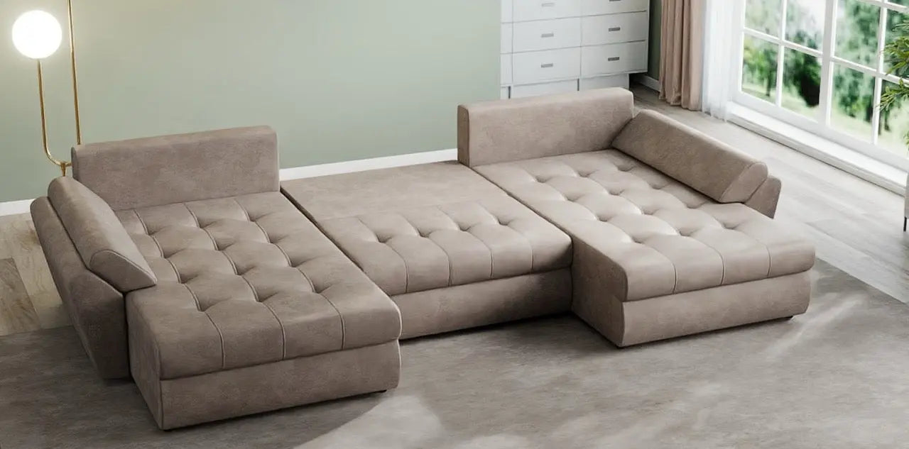 Colțar extensibil dumonde cu ladă de depozitare si sezut confortabil din spuma high-density, Loana U Tobago Silver 355x185 cm