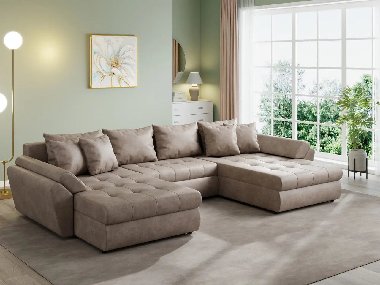 Colțar extensibil dumonde cu ladă de depozitare si sezut confortabil din spuma high-density, Loana U Tobago Silver 355x185 cm