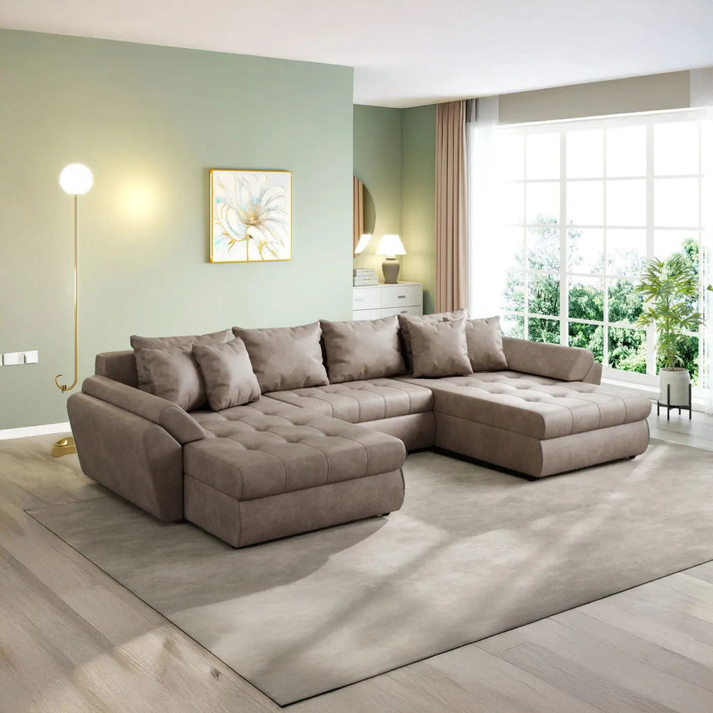 Colțar extensibil dumonde cu ladă de depozitare si sezut confortabil din spuma high-density, Loana U Tobago Silver 355x185 cm