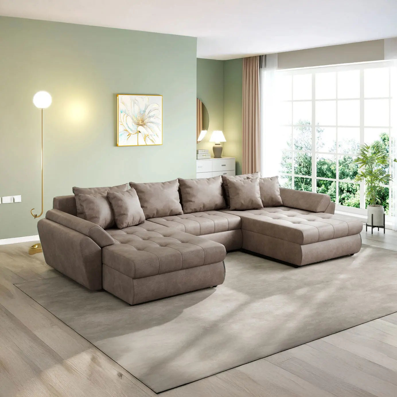 Colțar extensibil dumonde cu ladă de depozitare si sezut confortabil din spuma high-density, Loana U Tobago Silver 355x185 cm
