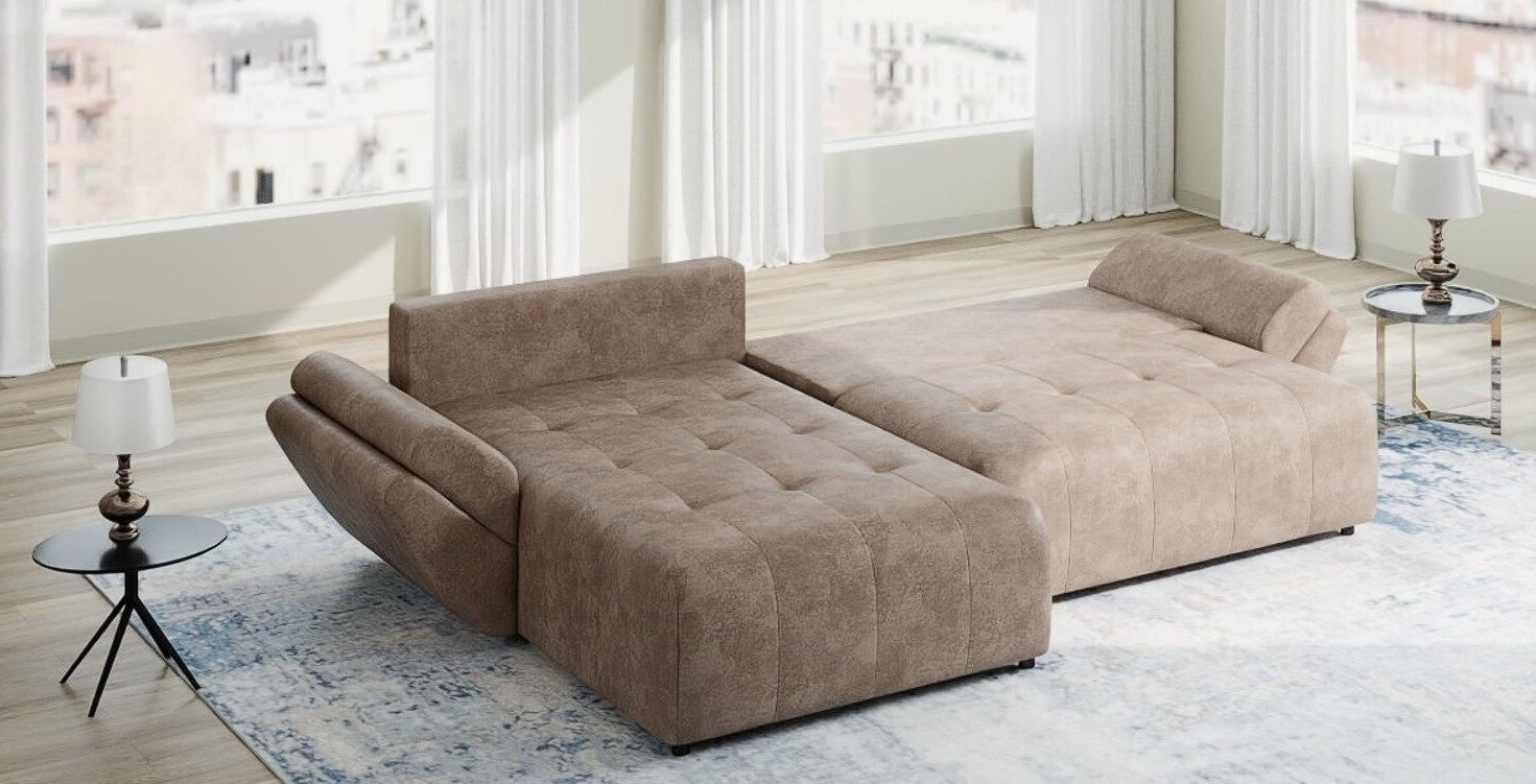 Colțar extensibil dumonde cu ladă de depozitare si sezut confortabil din spuma high-density, Berlin Tobago Maro280x185 cm