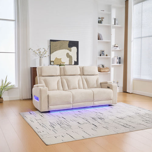 Canapea 3 locuri cu 2 reclinere electrice, masuta, USB-C, suport pahare, lumini de citire, lumini LED, Torven 216x96cm