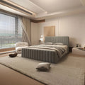 Pat dormitor dumonde, tapitat gri, Loft 160x200 cm, somiera rabatabila inclusa, spatiu depozitare