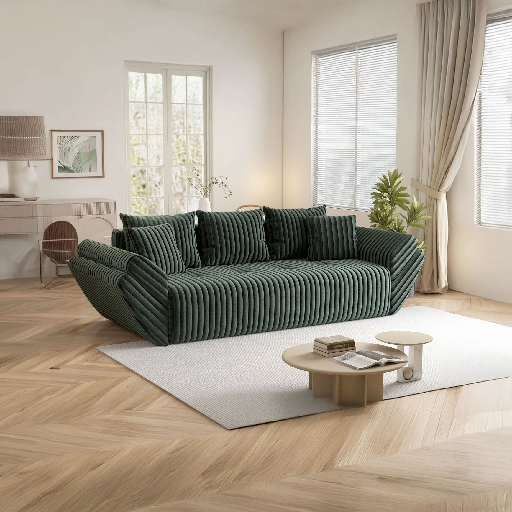 Canapea extensibilă dumonde cu ladă de depozitare si sezut confortabil din spuma high-density, Berlin Ambience Green 250x100 cm