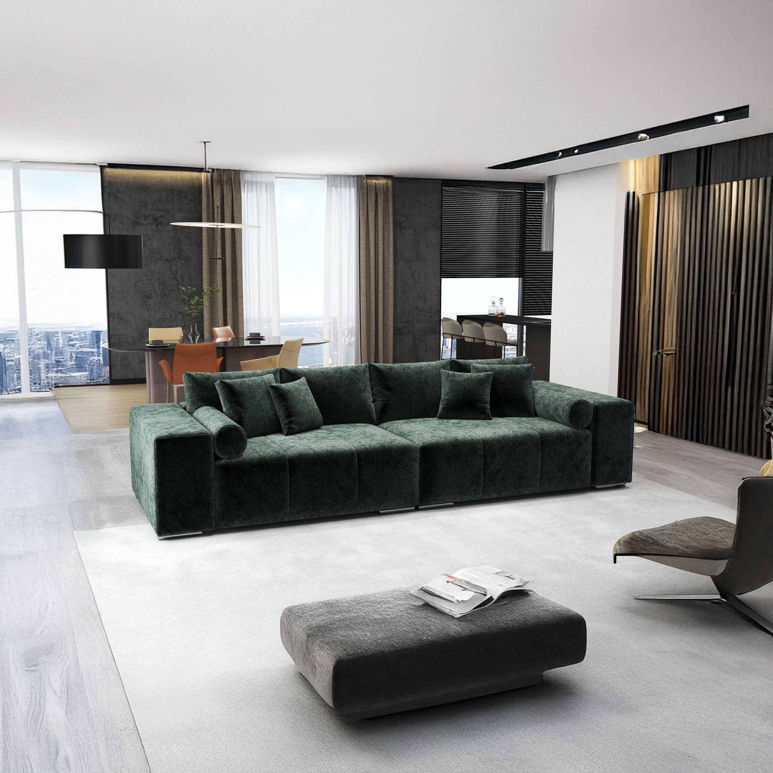 Canapea extensibilă dumonde cu ladă de depozitare si sezut confortabil din spuma high-density, Marbela Euphoria Green XXL 295x100 cm