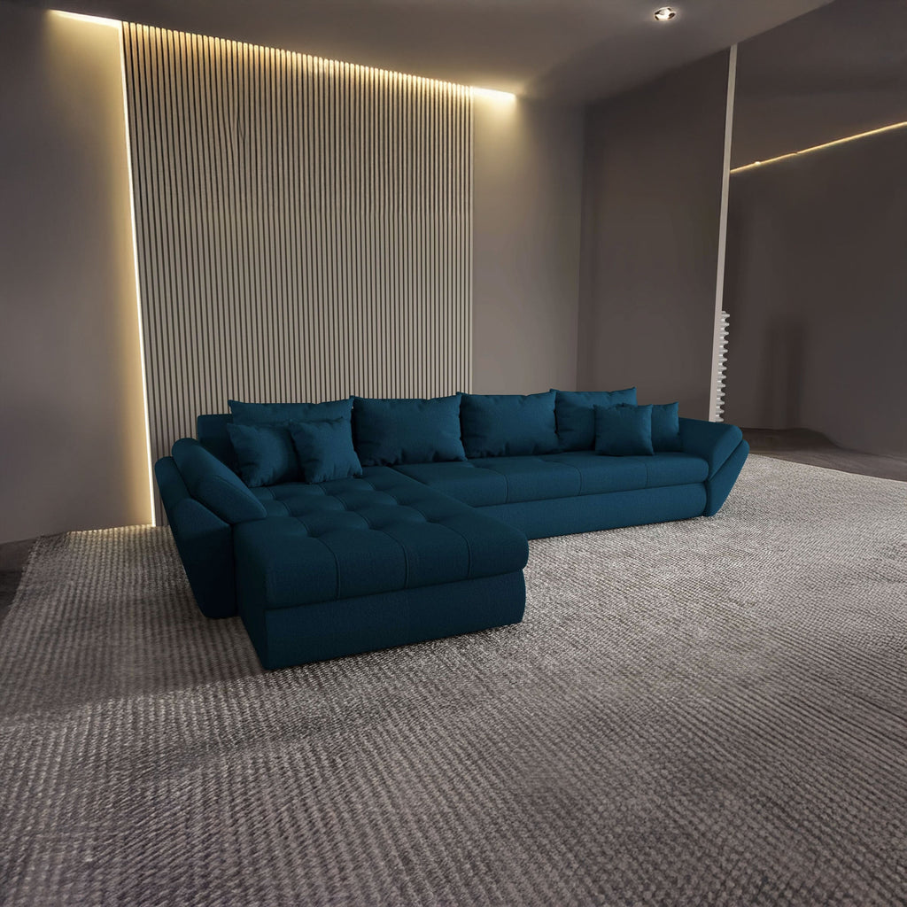 Colțar extensibil dumonde cu ladă de depozitare si sezut confortabil din spuma high-density, Loana XL Enjoy Petrol 335x185 cm