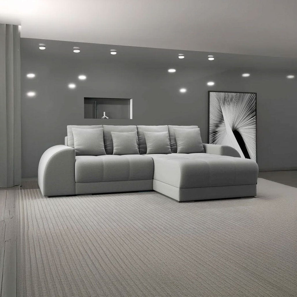 Colțar extensibil dumonde cu ladă de depozitare si sezut confortabil din spuma high-density, Verona Royal Gri II 290x185 cm