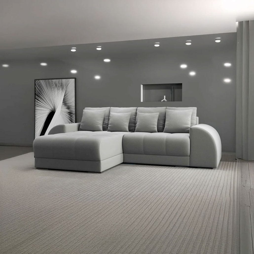 Colțar extensibil dumonde cu ladă de depozitare si sezut confortabil din spuma high-density, Verona Royal Gri 290x185 cm