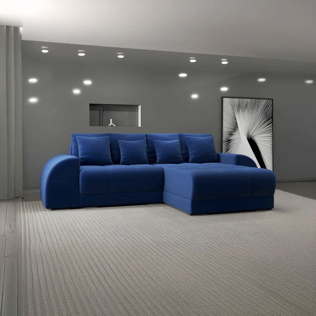 Colțar extensibil dumonde cu ladă de depozitare si sezut confortabil din spuma high-density, Verona Royal Albastru II 290x185 cm
